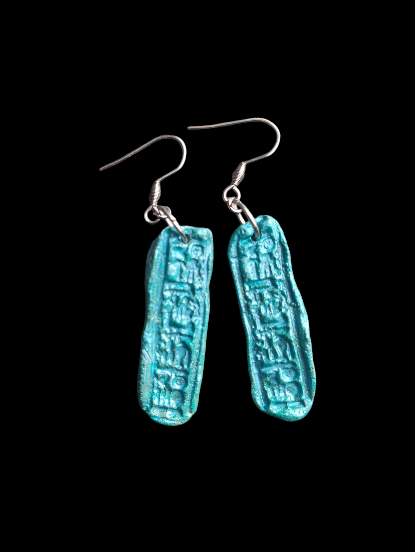 Boucles d'oreilles tablettes hiéroglyphes turquoise