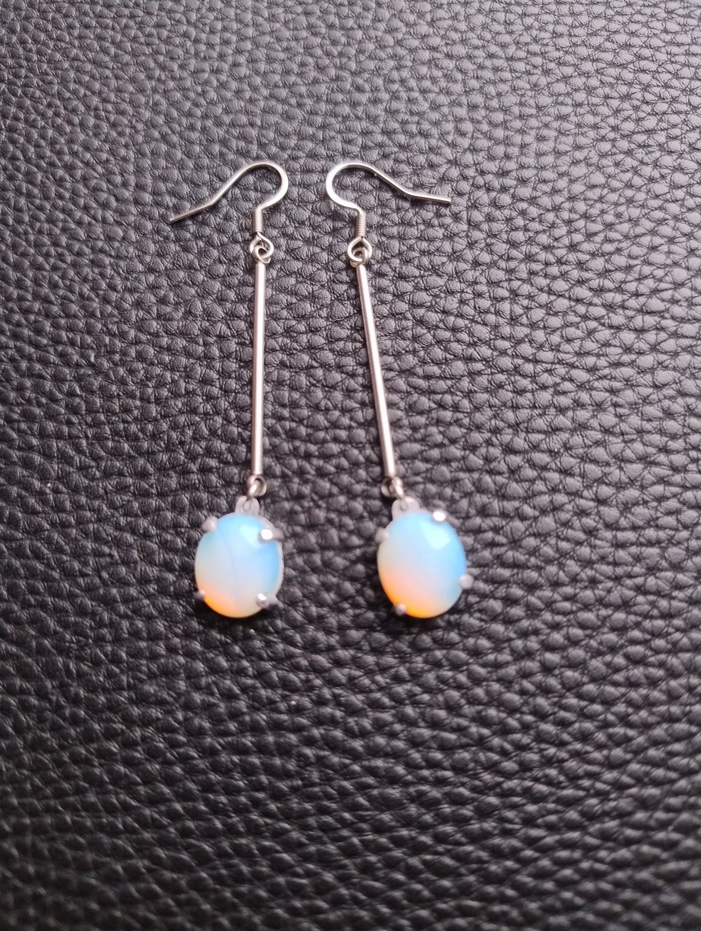 Silver color dangling earrings with opalites LEIA&CO