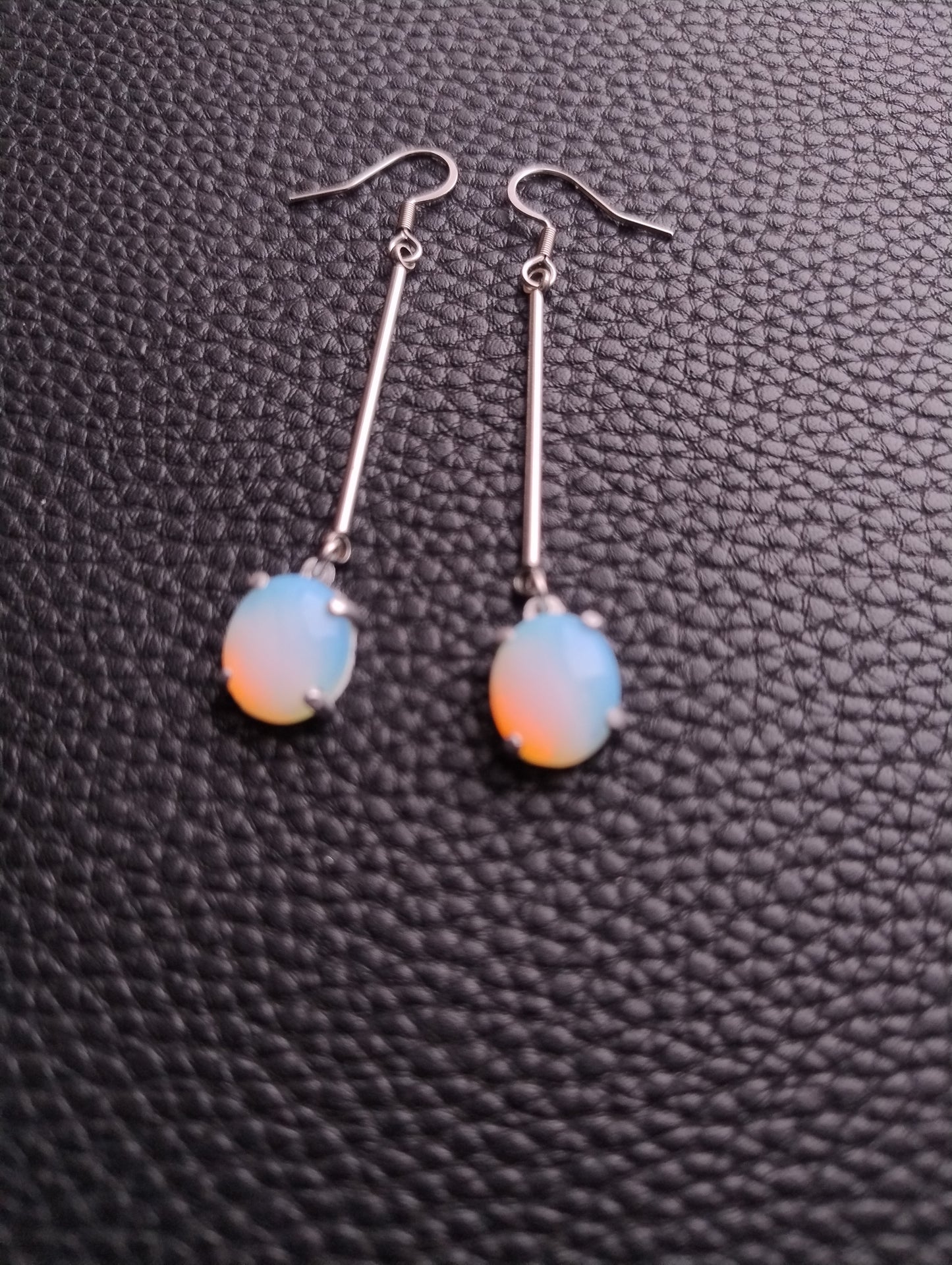 Silver color dangling earrings with opalites LEIA&CO