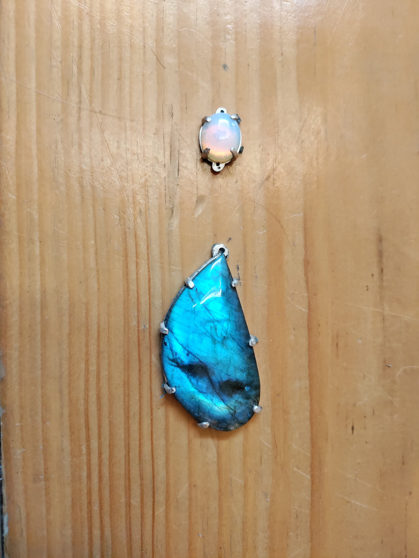 Collier pendant double pierre labradorite et opalite LEIA&CO