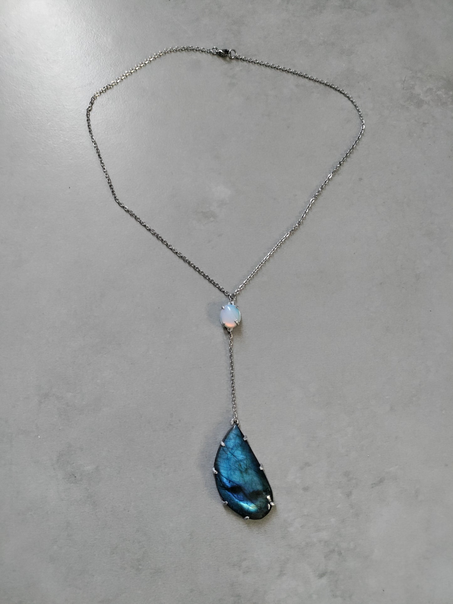 Collier pendant double pierre labradorite et opalite LEIA&CO