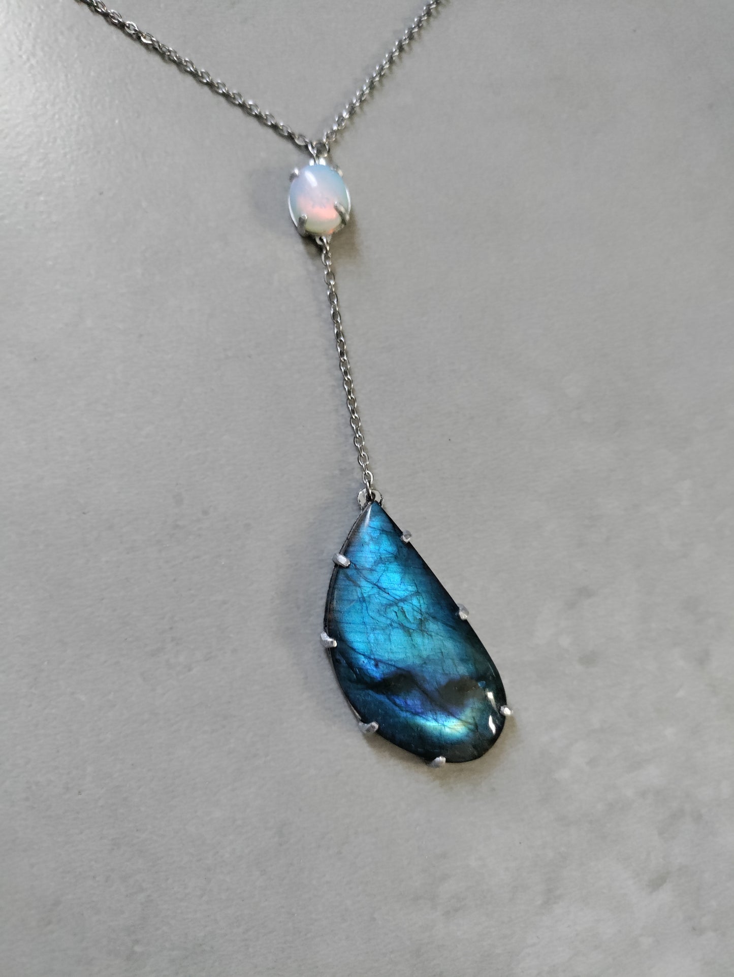 Collier pendant double pierre labradorite et opalite LEIA&CO