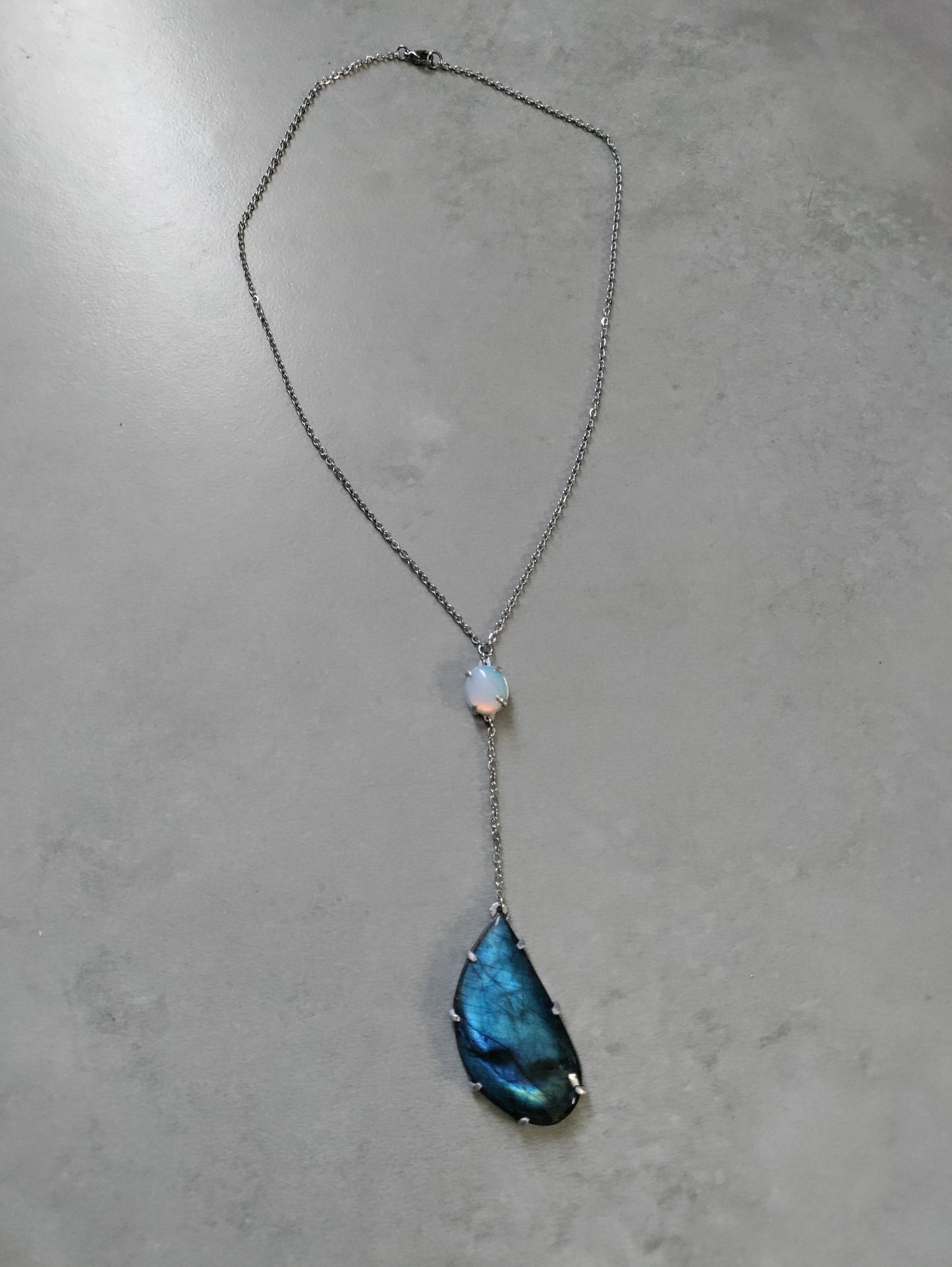 Collier pendant double pierre labradorite et opalite LEIA&CO