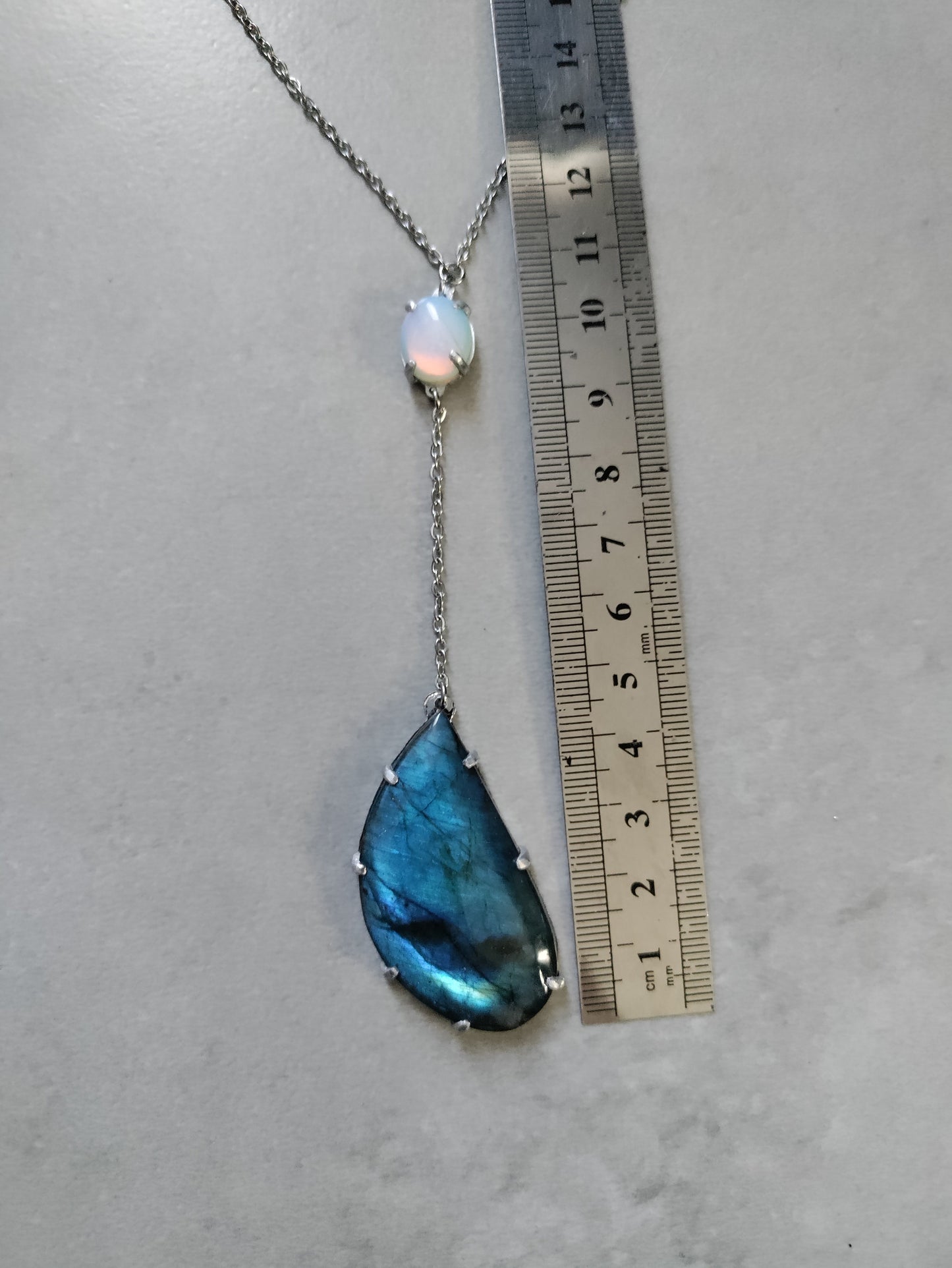 Collier pendant double pierre labradorite et opalite LEIA&CO