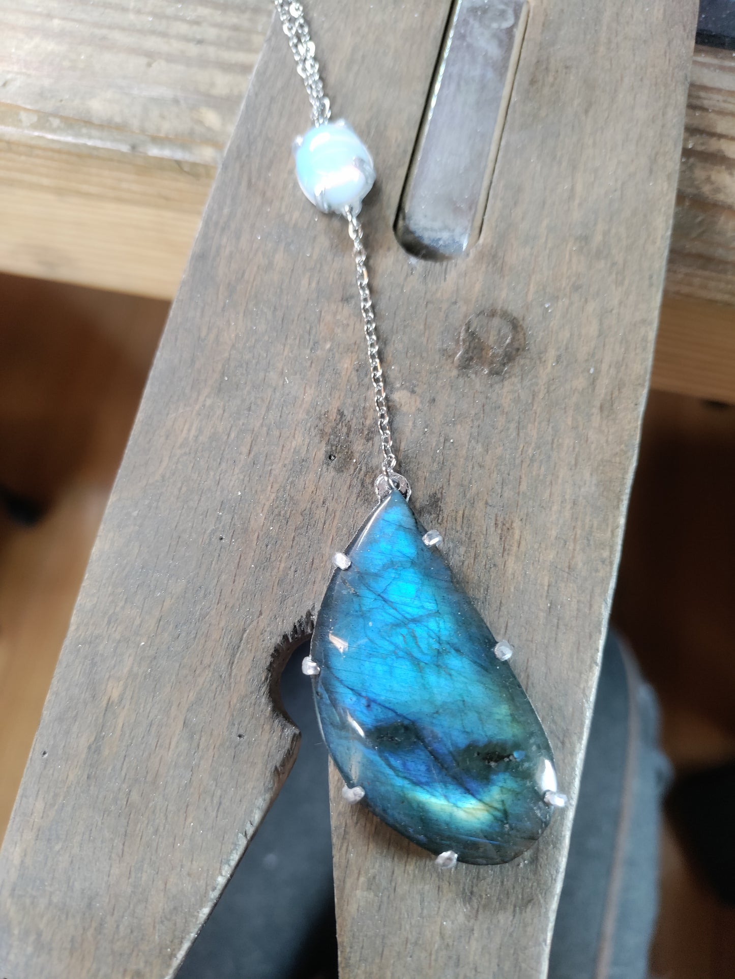Collier pendant double pierre labradorite et opalite LEIA&CO