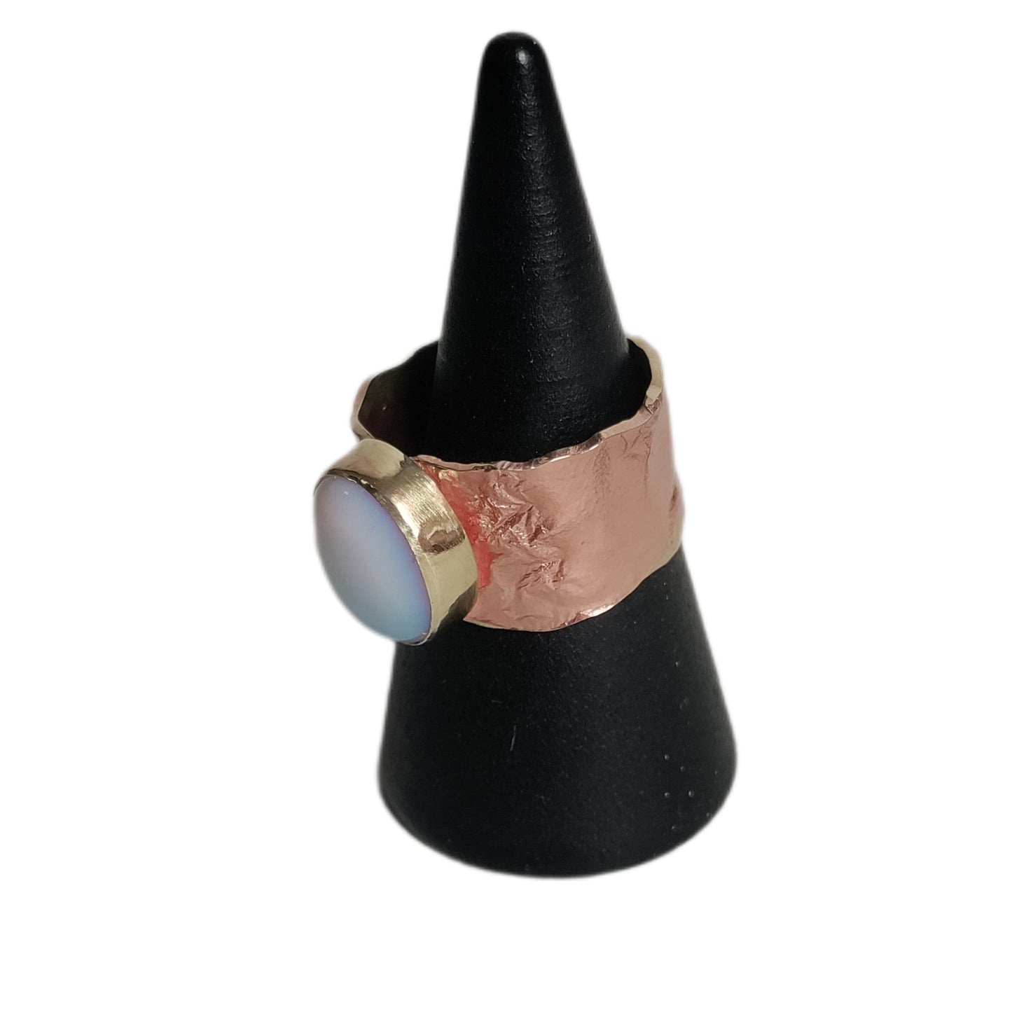 Bague laiton réticulé effet froissé avec opalite LEIA&CO