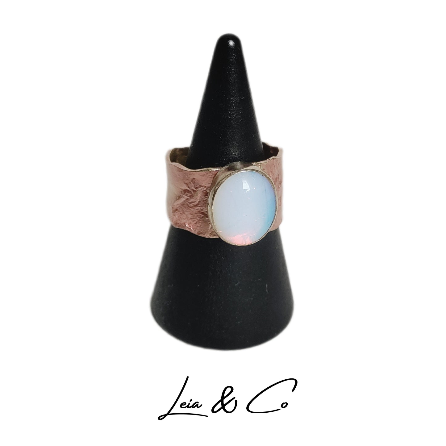 Bague laiton réticulé effet froissé avec opalite LEIA&CO