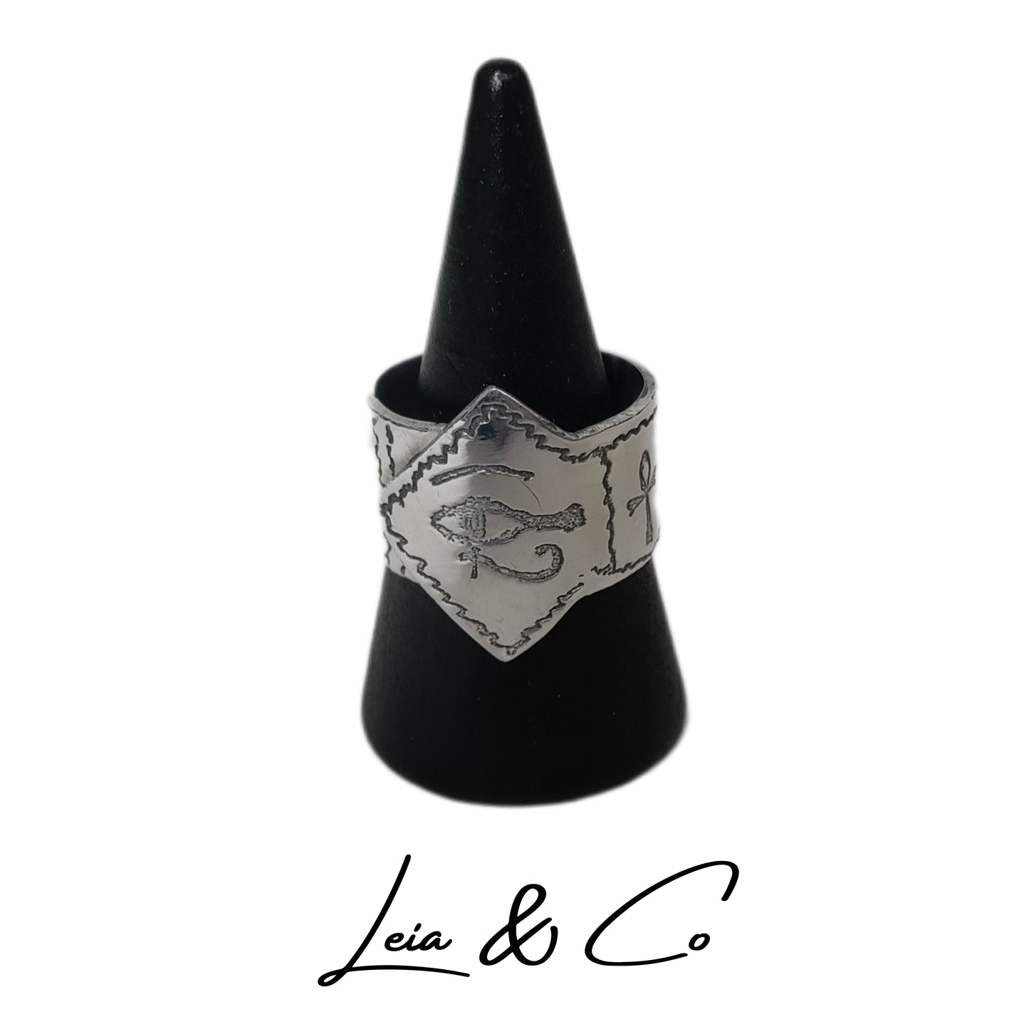Bague ajustable argentée avec symboles égyptiens LEIA&CO