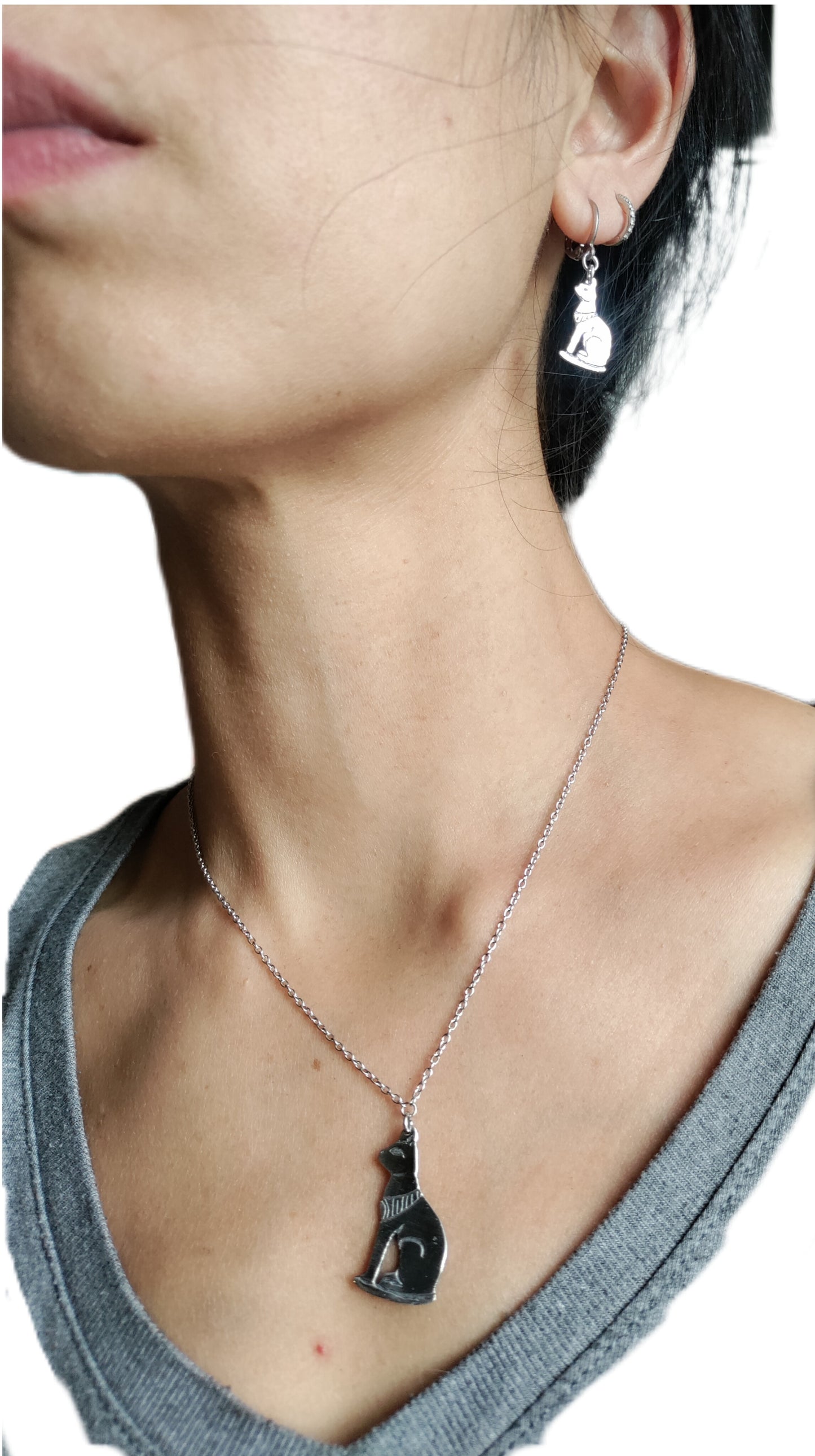 Parure collier et boucles d'oreilles Bastet déesse chat égyptien LEIA&CO