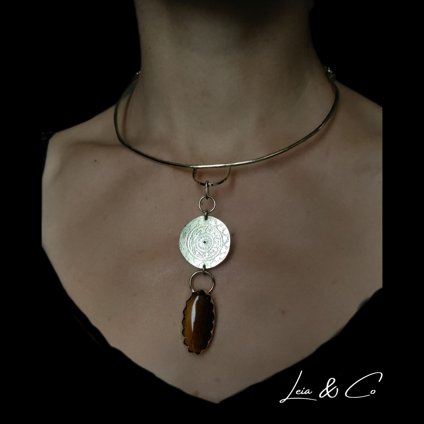 Collier parure oeil de tigre et mandala