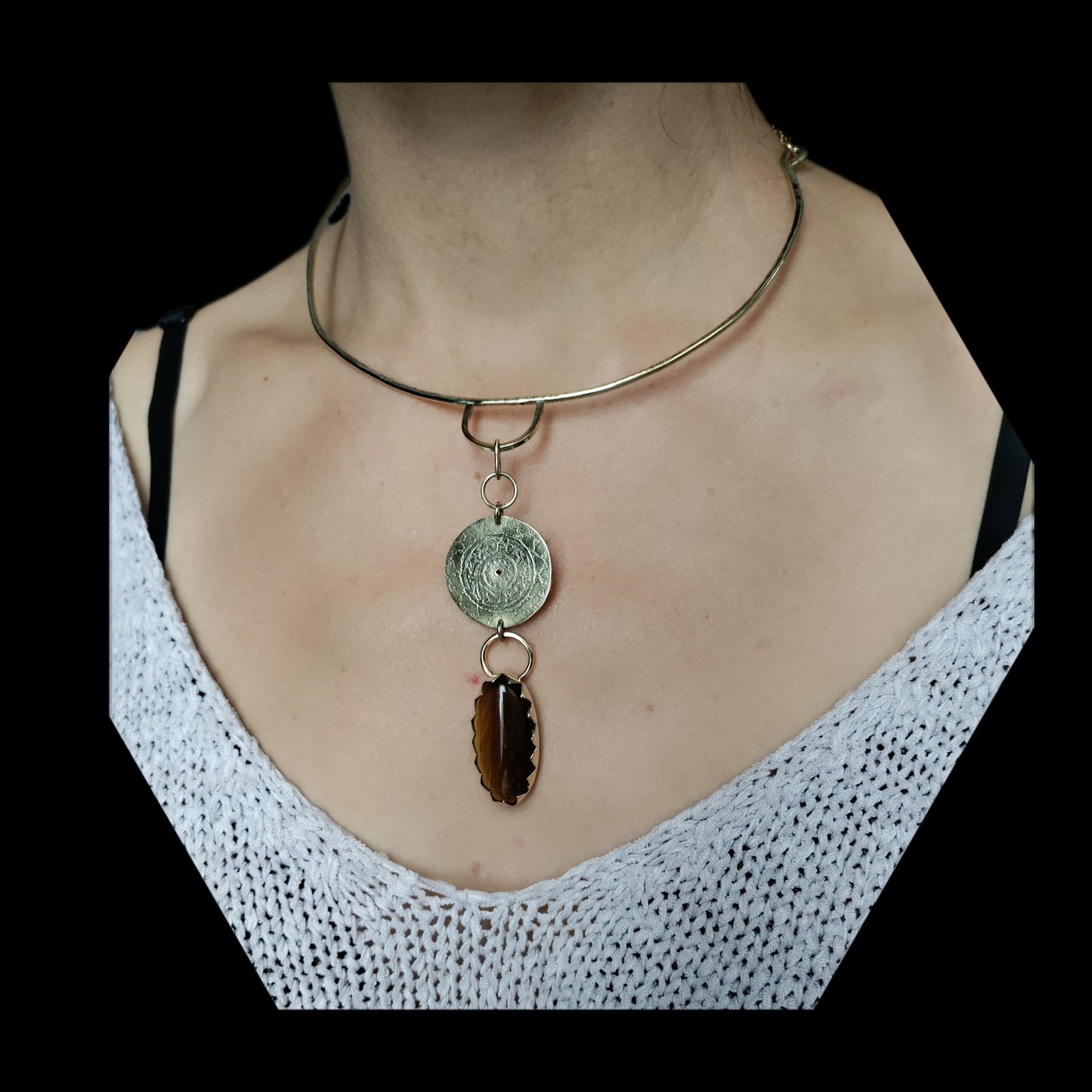 Collier parure Damon Mandala et Oeil de tigre LEIA&CO