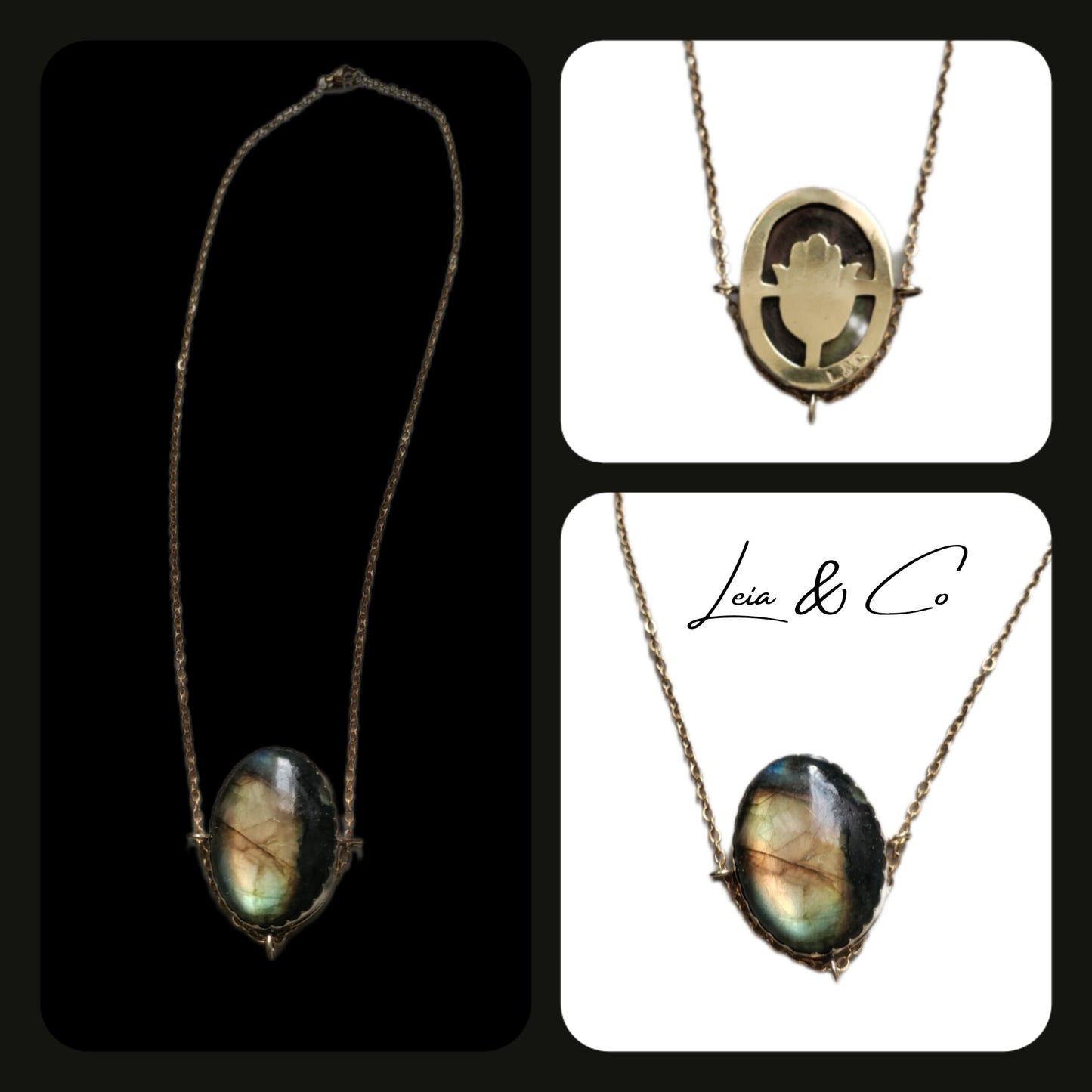 Collier Khamsa avec Labradorite verte LEIA&CO
