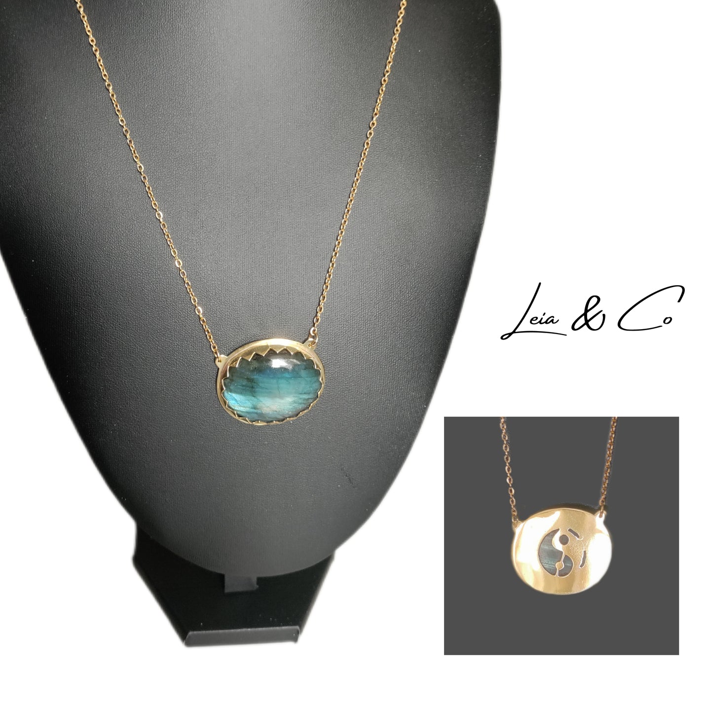 Collier doré Yin et Yang avec Labradorite bleue LEIA&CO
