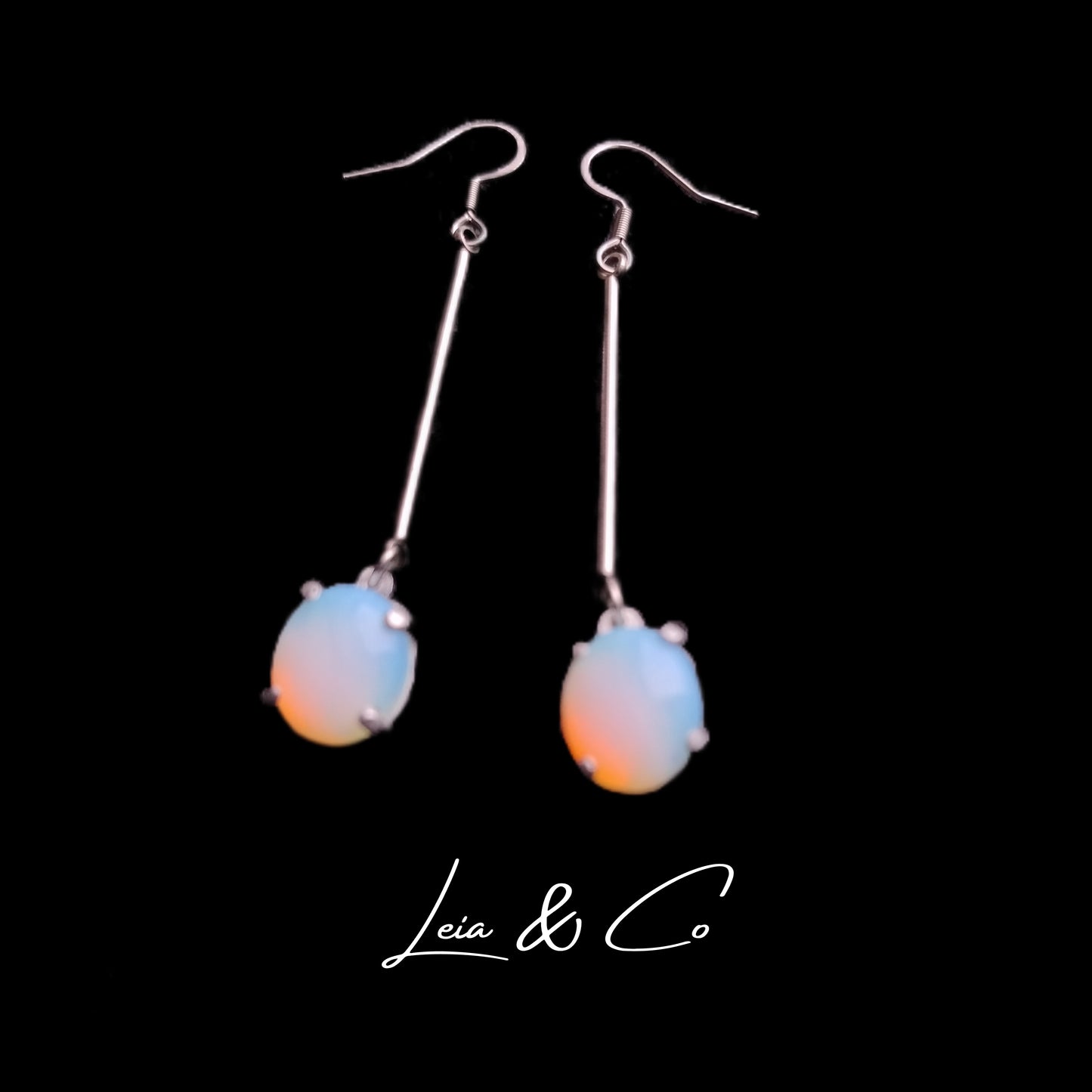 Silver color dangling earrings with opalites LEIA&CO
