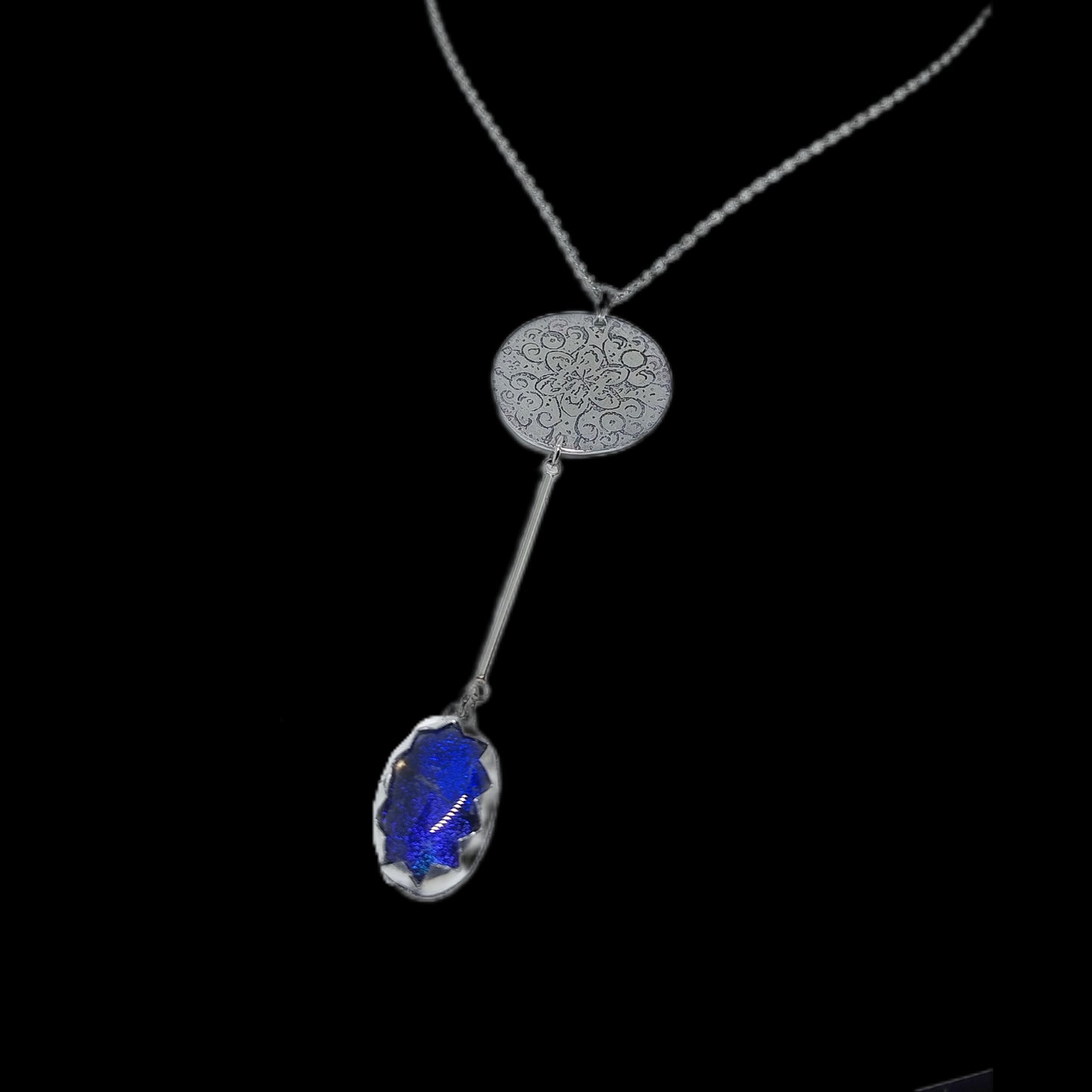 Bhrama silver color and blue chakra necklace with mandala and glass LEIA&CO