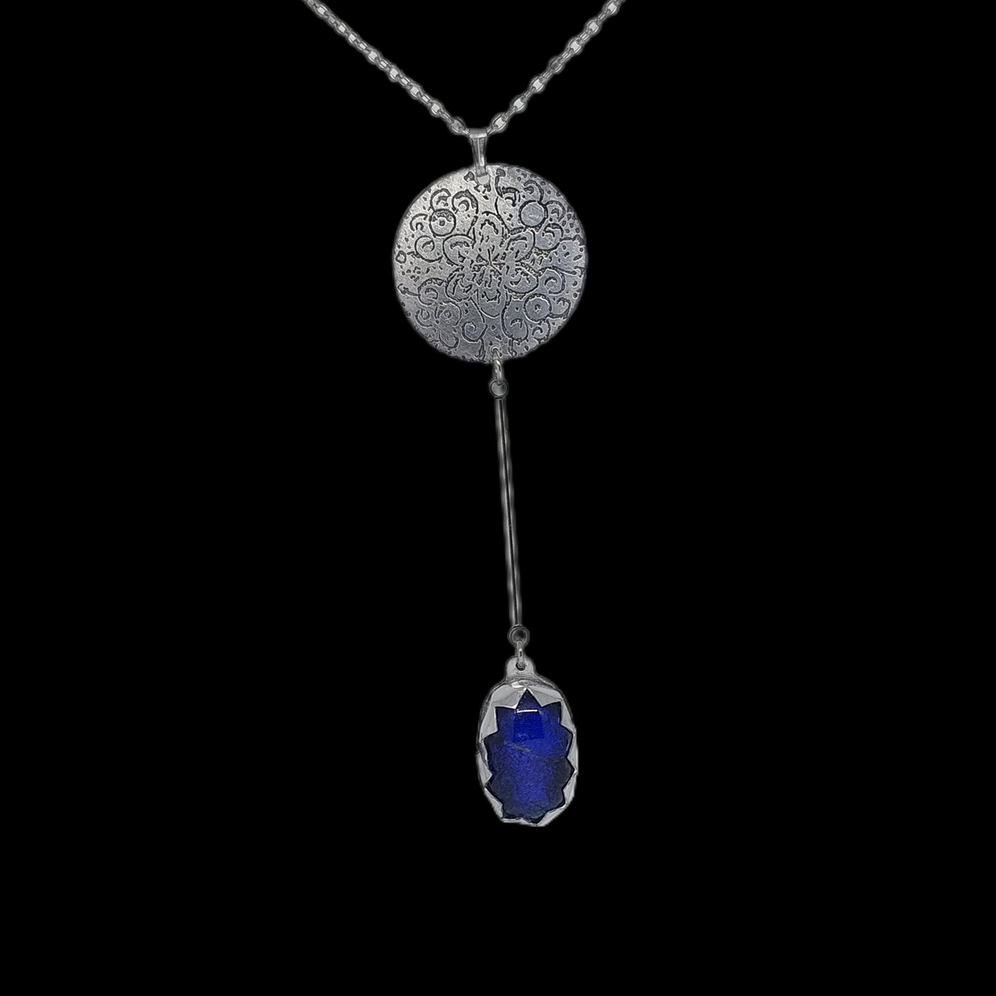 Bhrama silver color and blue chakra necklace with mandala and glass LEIA&CO
