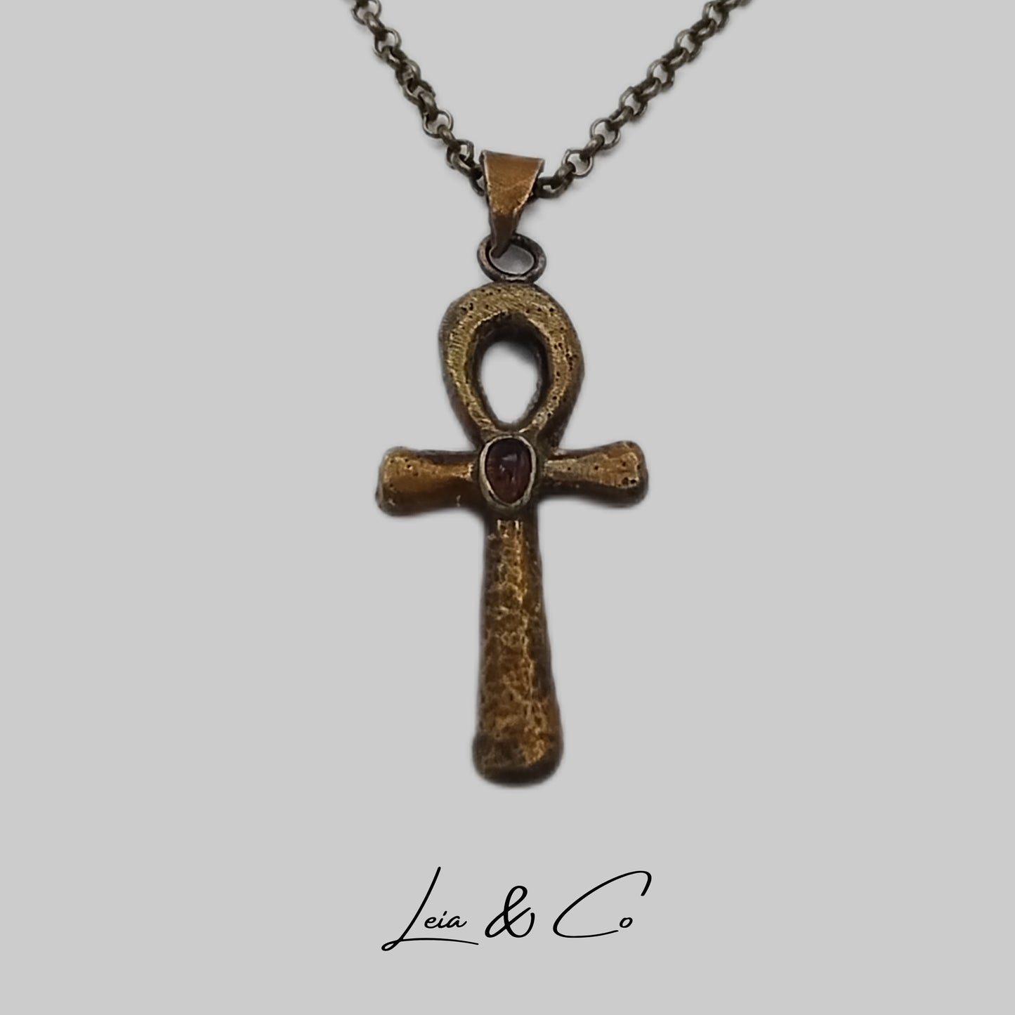 Amulette Ankh LEIA&CO tourmaline rose
