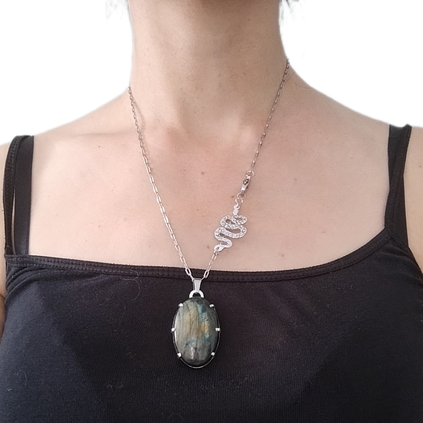 Collier serpent et Labradorite verte et marron LEIA&CO
