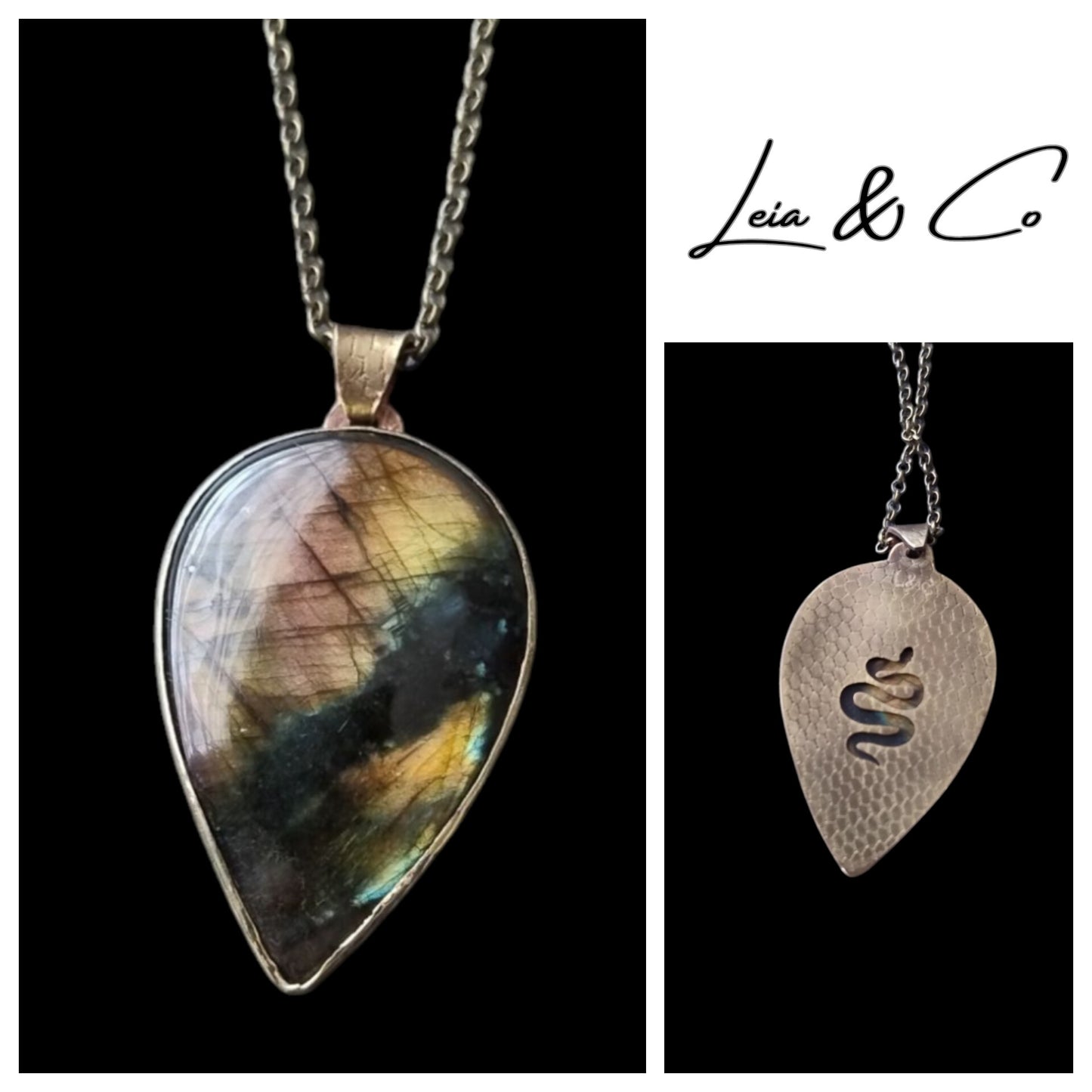 Collier serpent Labradorite violette, jaune et verte LEIA&CO
