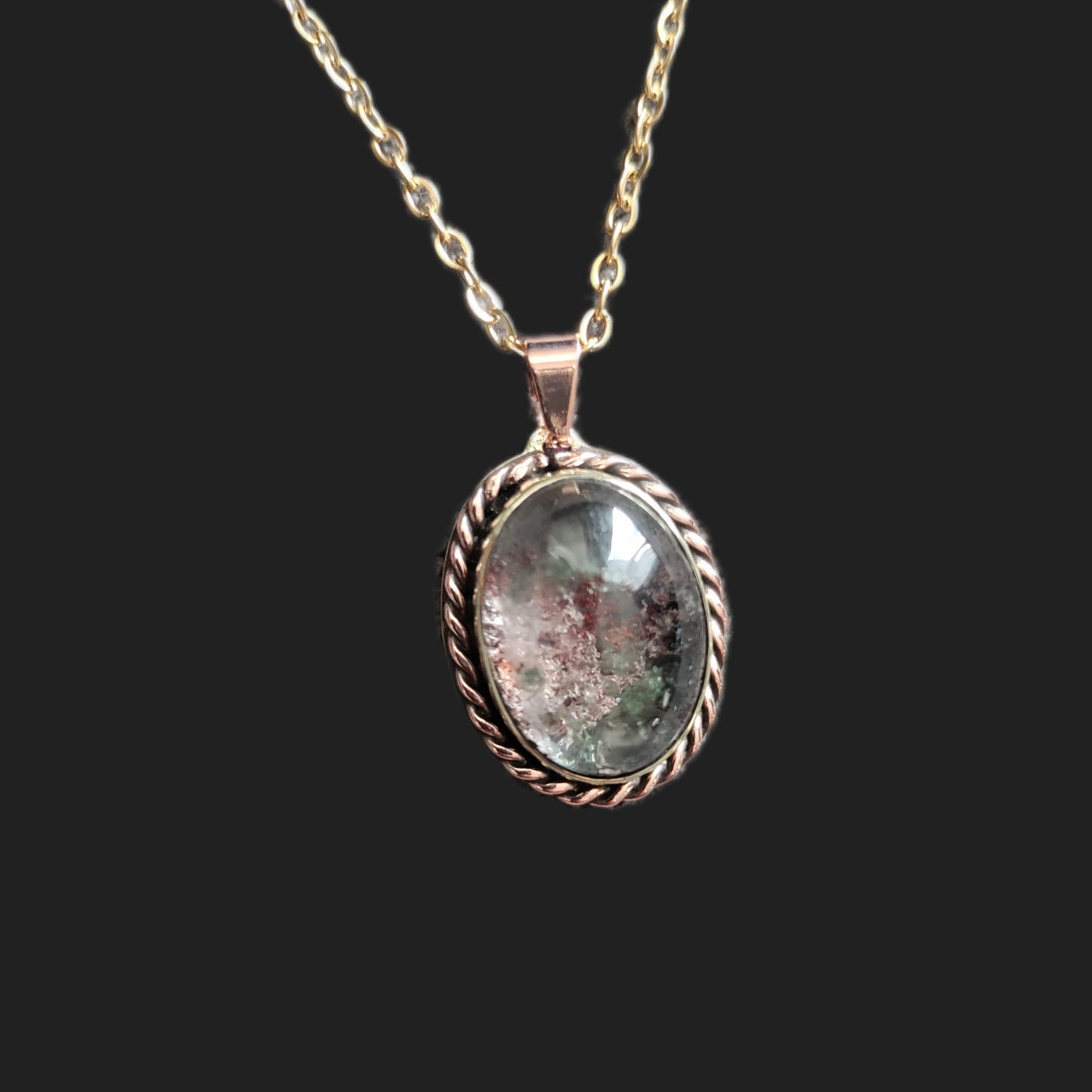 Pendentif doré avec agate mousse rose et verte LEIA&CO