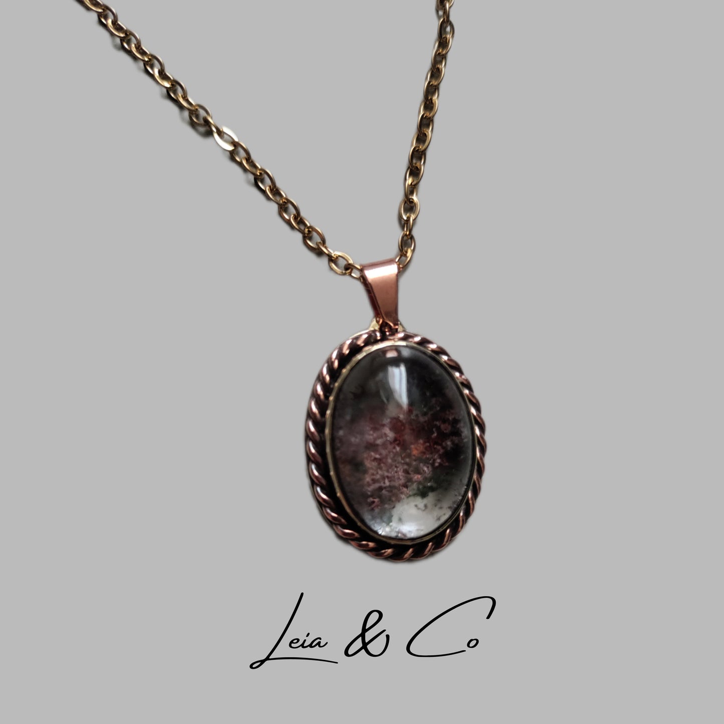 Pendentif doré avec agate mousse rose et verte LEIA&CO