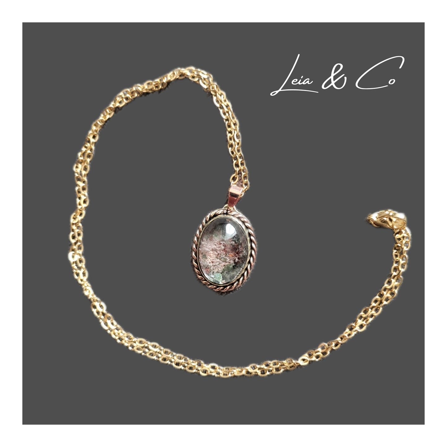 Pendentif doré avec agate mousse rose et verte LEIA&CO