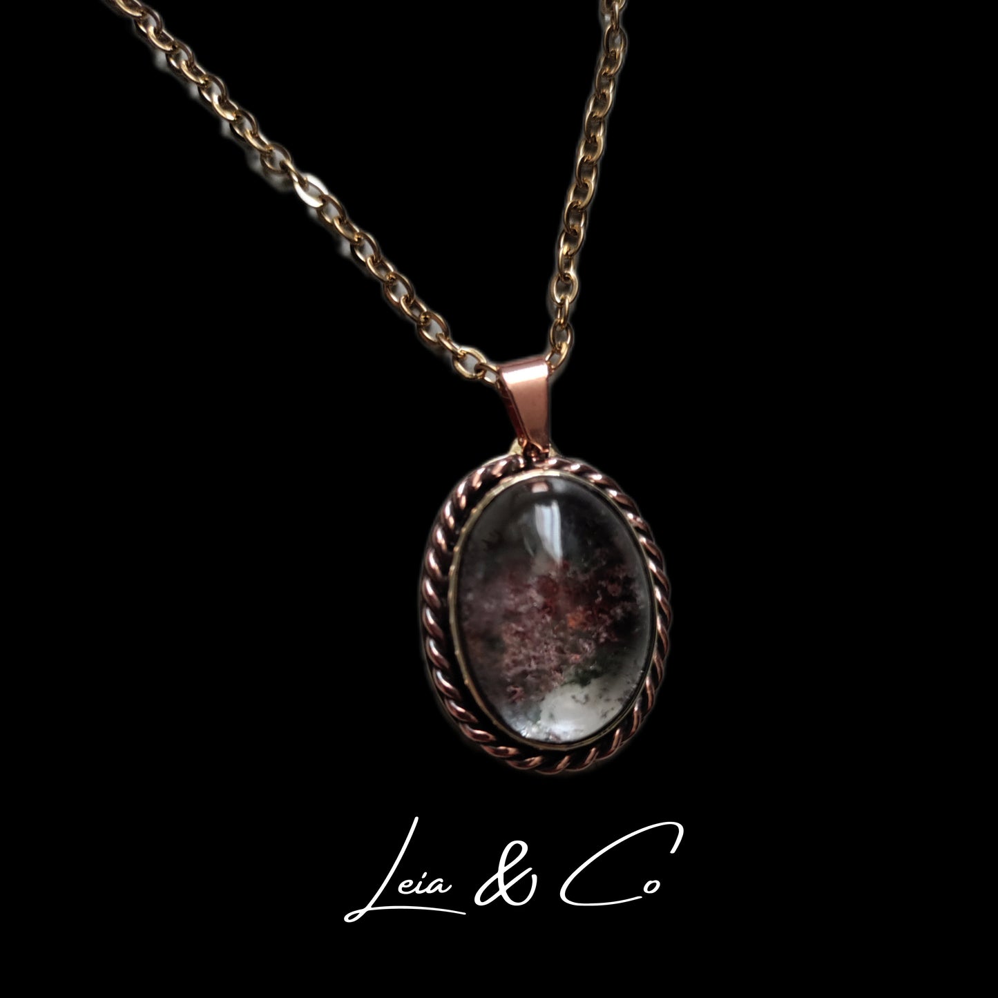 Pendentif doré avec agate mousse rose et verte LEIA&CO