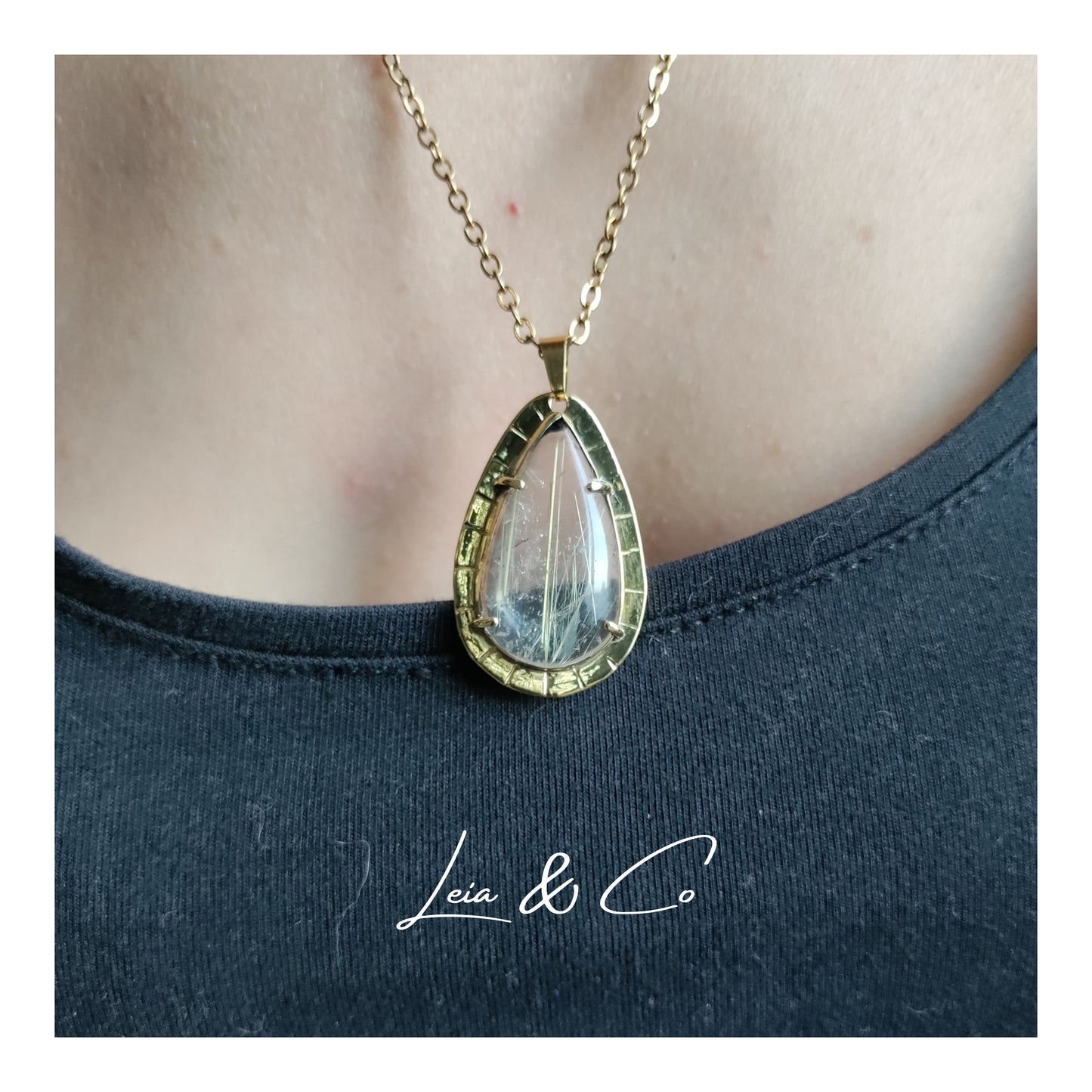 Golden rutilated quartz necklace LEIA&CO