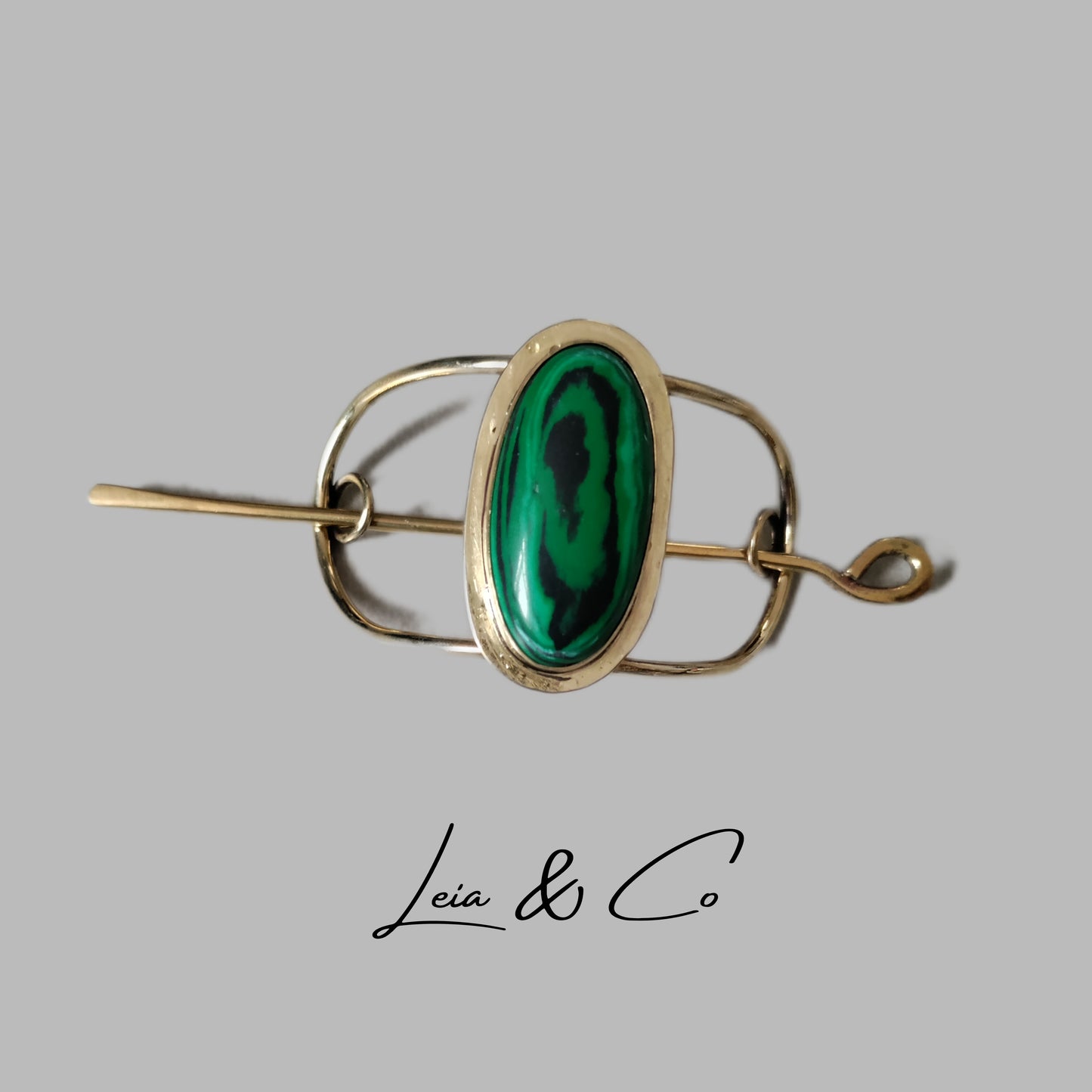 Barrette artisanale dorée avec malachite LEIA&CO