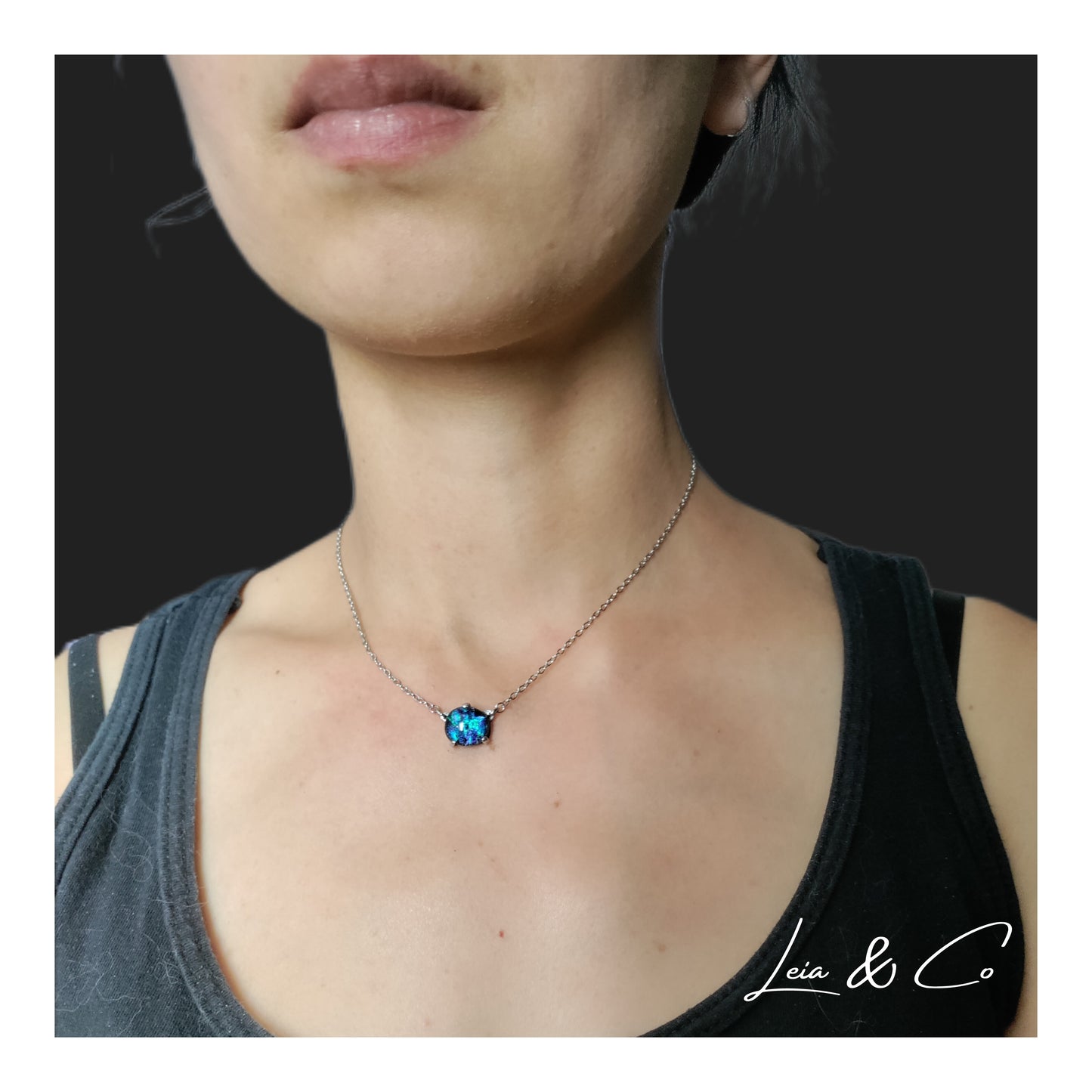 Collier verre dichroïque bleu et turquoise LEIA&CO
