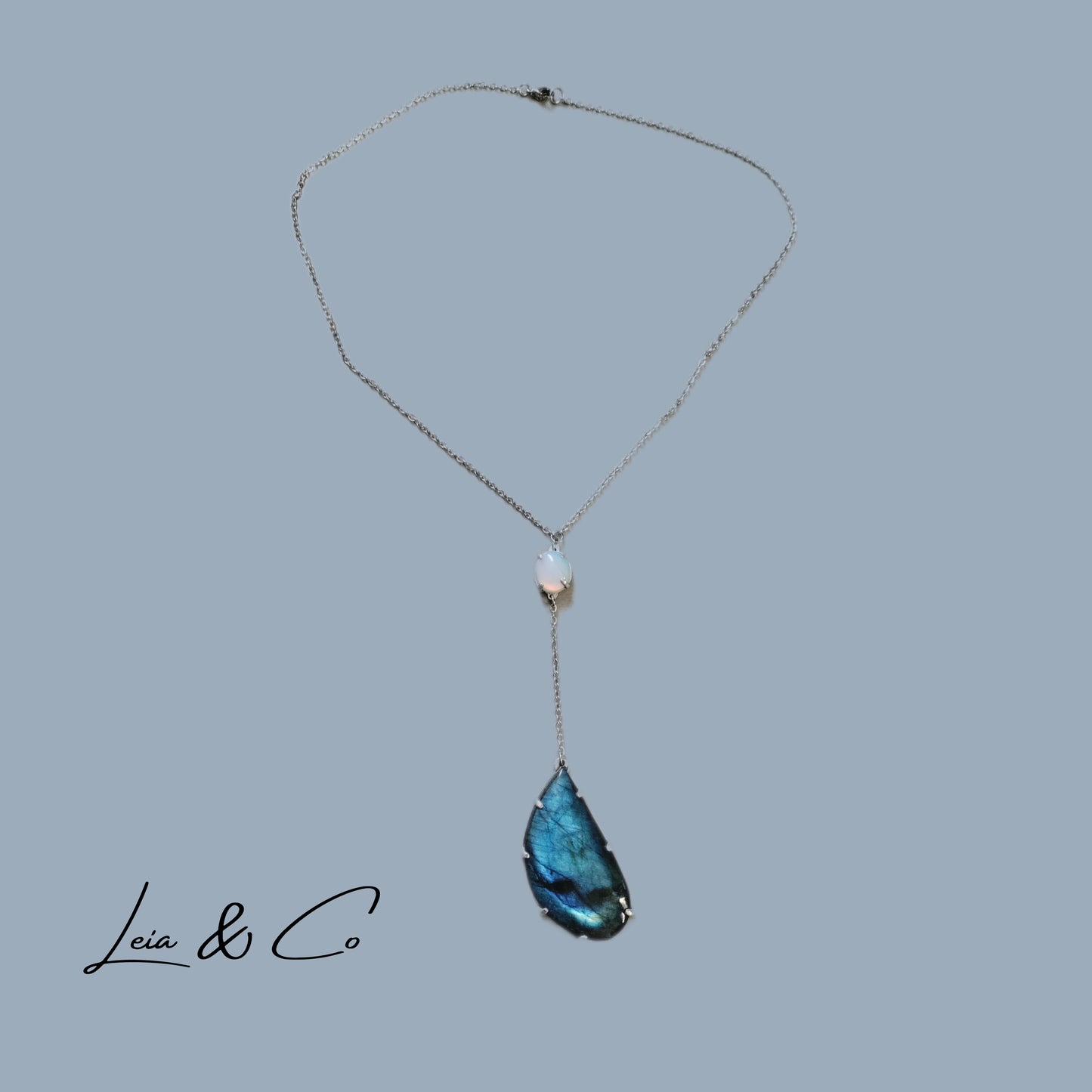 Collier pendant double pierre labradorite et opalite LEIA&CO