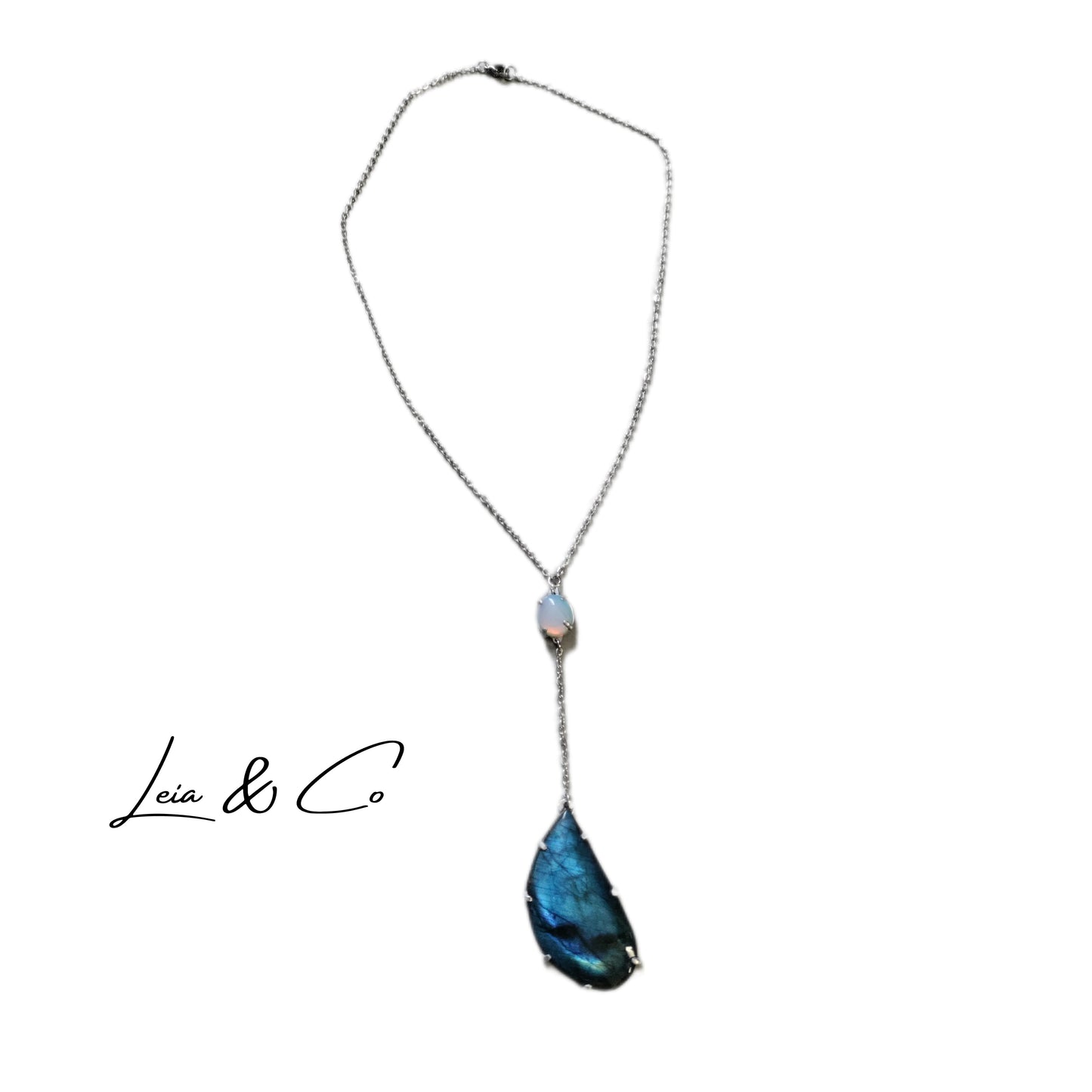 Collier pendant double pierre labradorite et opalite LEIA&CO