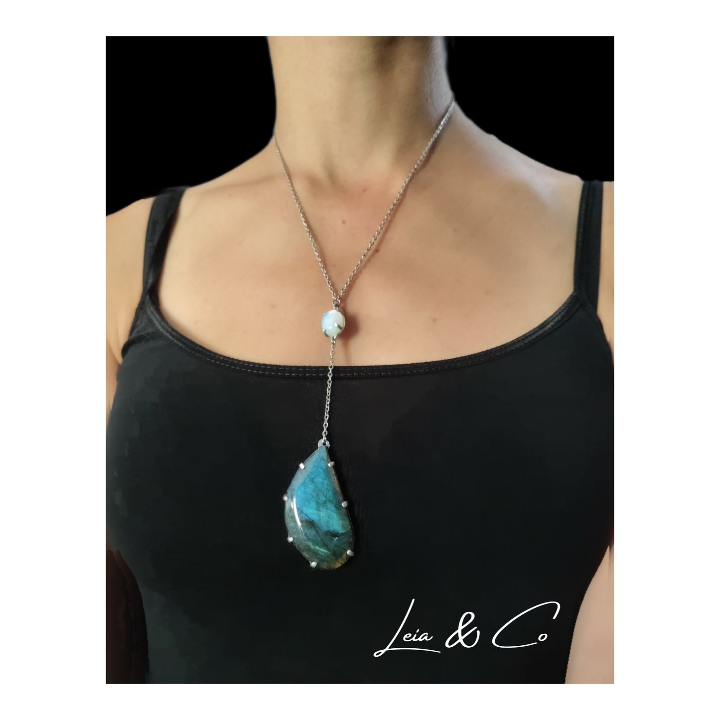 Collier pendant double pierre labradorite et opalite LEIA&CO