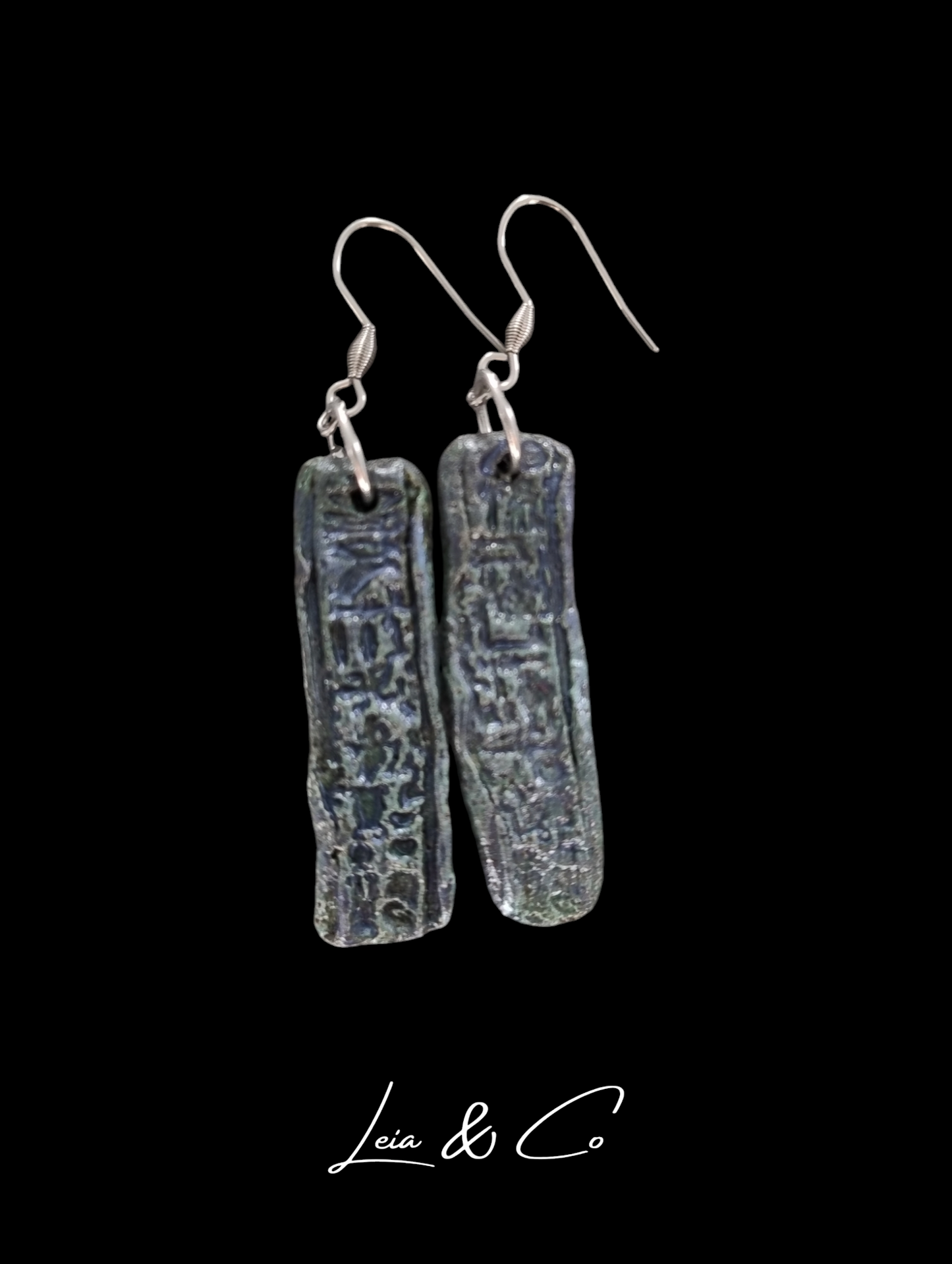Boucles d'oreilles tablettes hiéroglyphes bleu foncé-vert