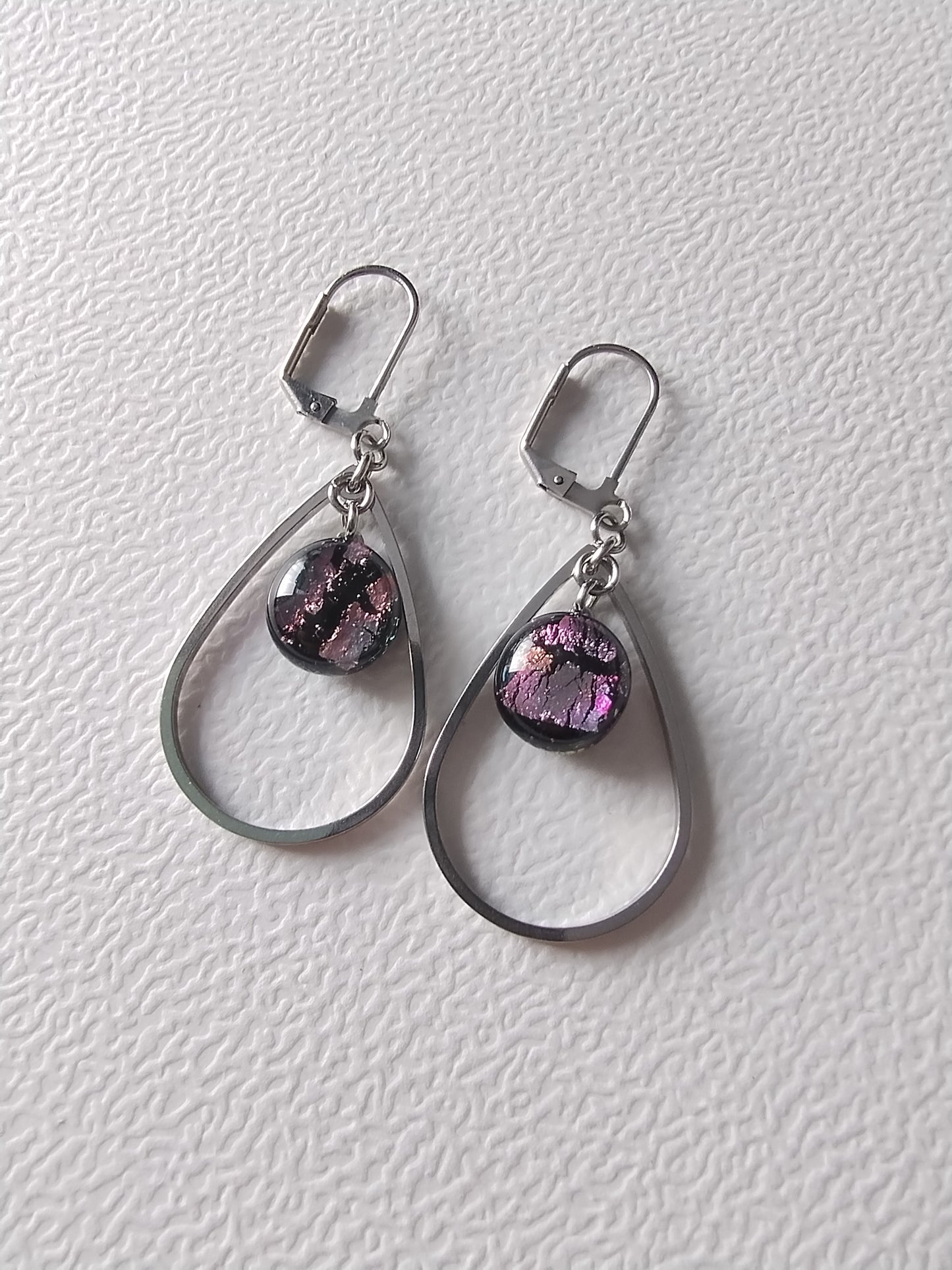 Boucles d'oreilles pendantes avec verre dichroïque multicolore LEIA&CO