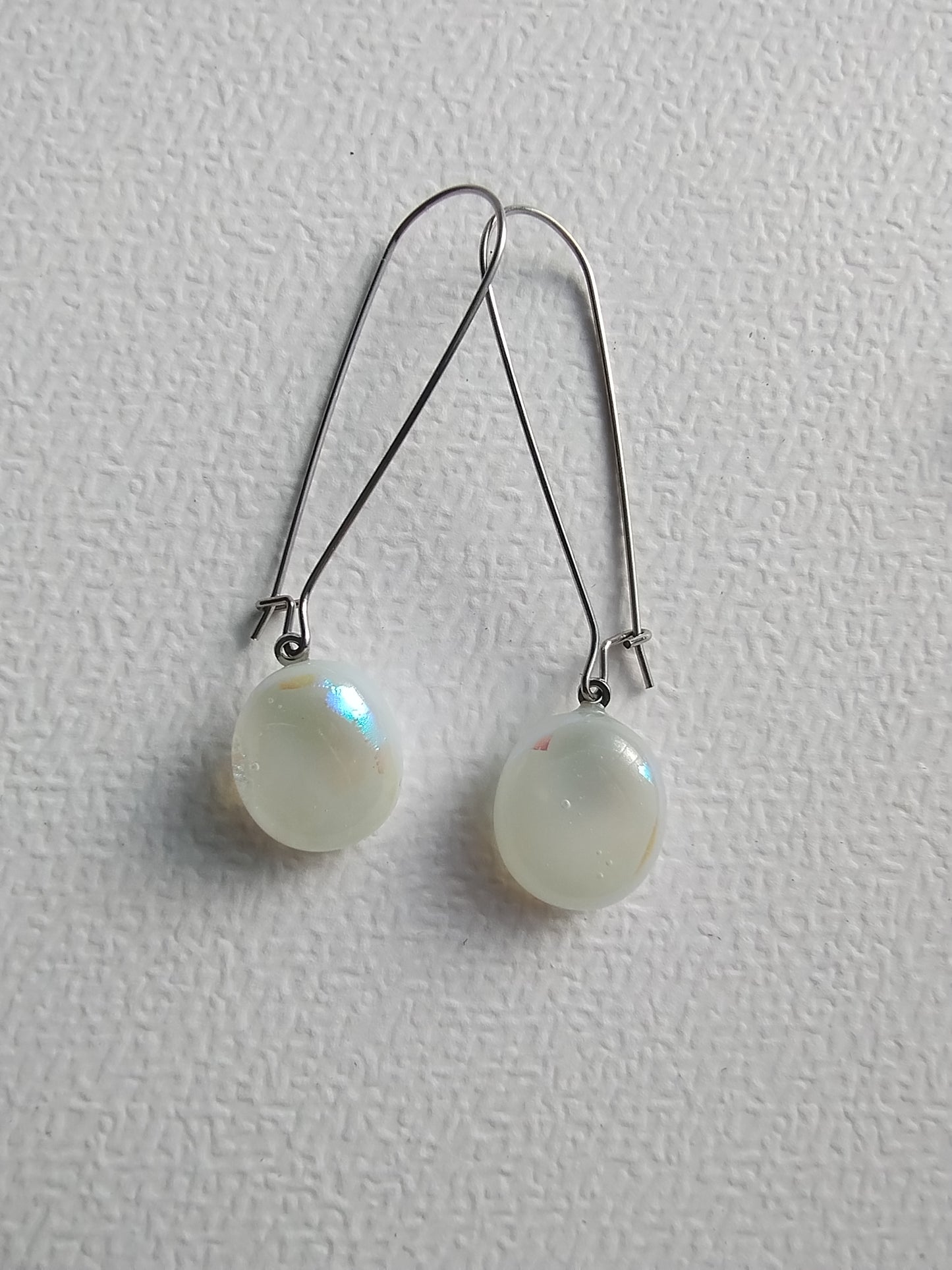 Geometric dangling earrings with multicolor blue dichroic glass LEIA&CO