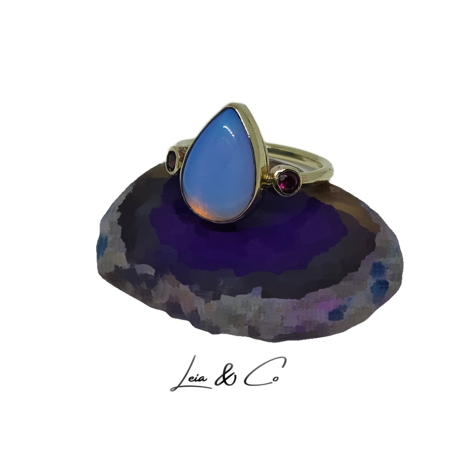 Bague dorée Opalite et rubis synthétiques LEIA&CO taille 7 3/4