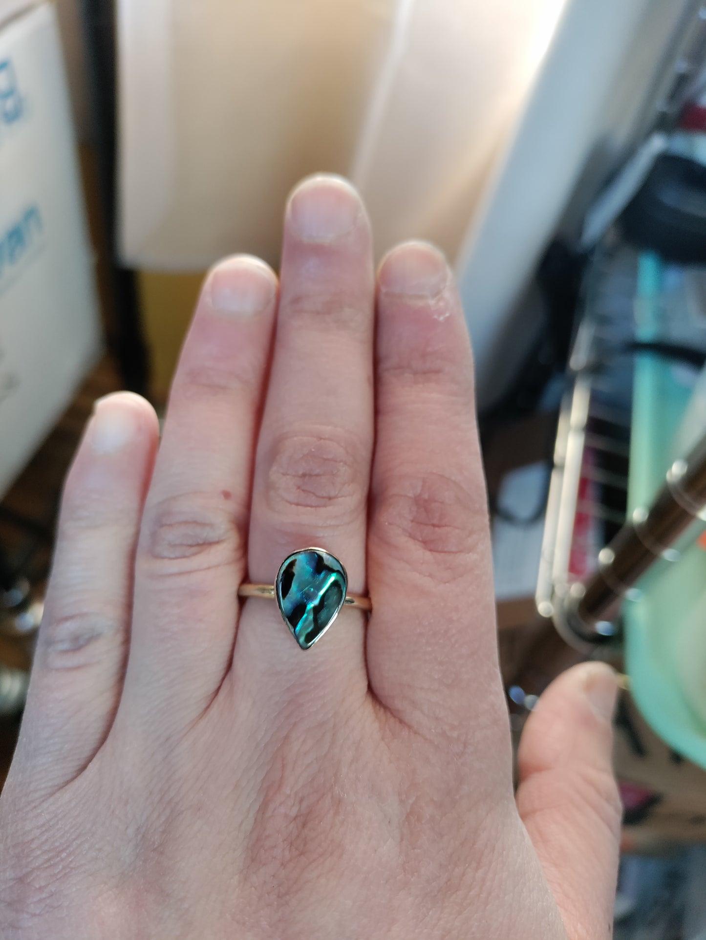 Bague ajustable en laiton avec cabochon en abalone taille 52 à 55 FR LEIA&CO