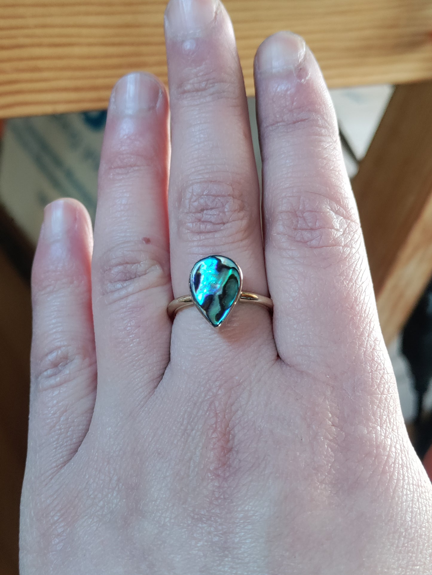 Bague ajustable en laiton avec cabochon en abalone taille 52 à 55 FR LEIA&CO