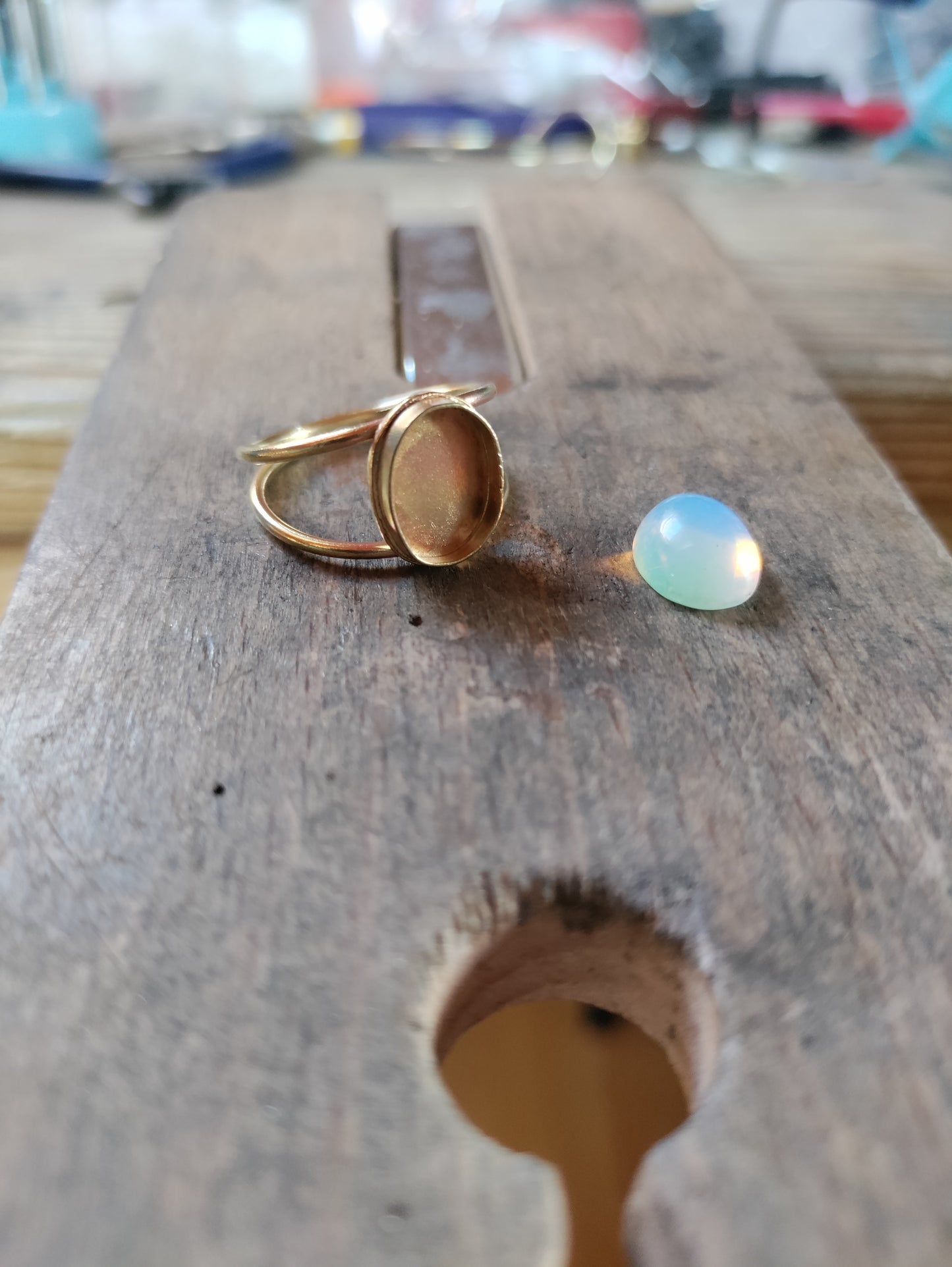 Bague anneau double en laiton avec pierre d'opalite LEIA&CO
