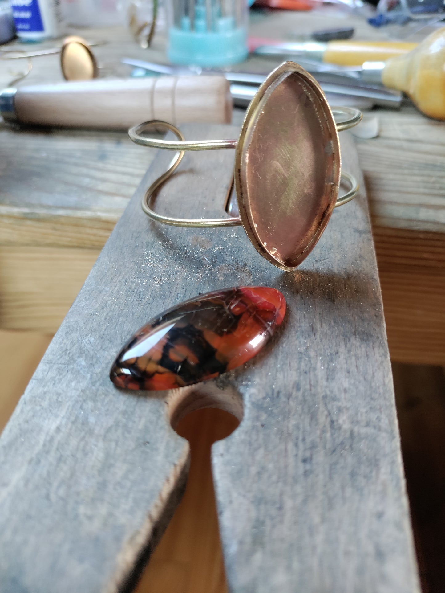 Bracelet manchette Agate veines de dragon marron LEIA&CO