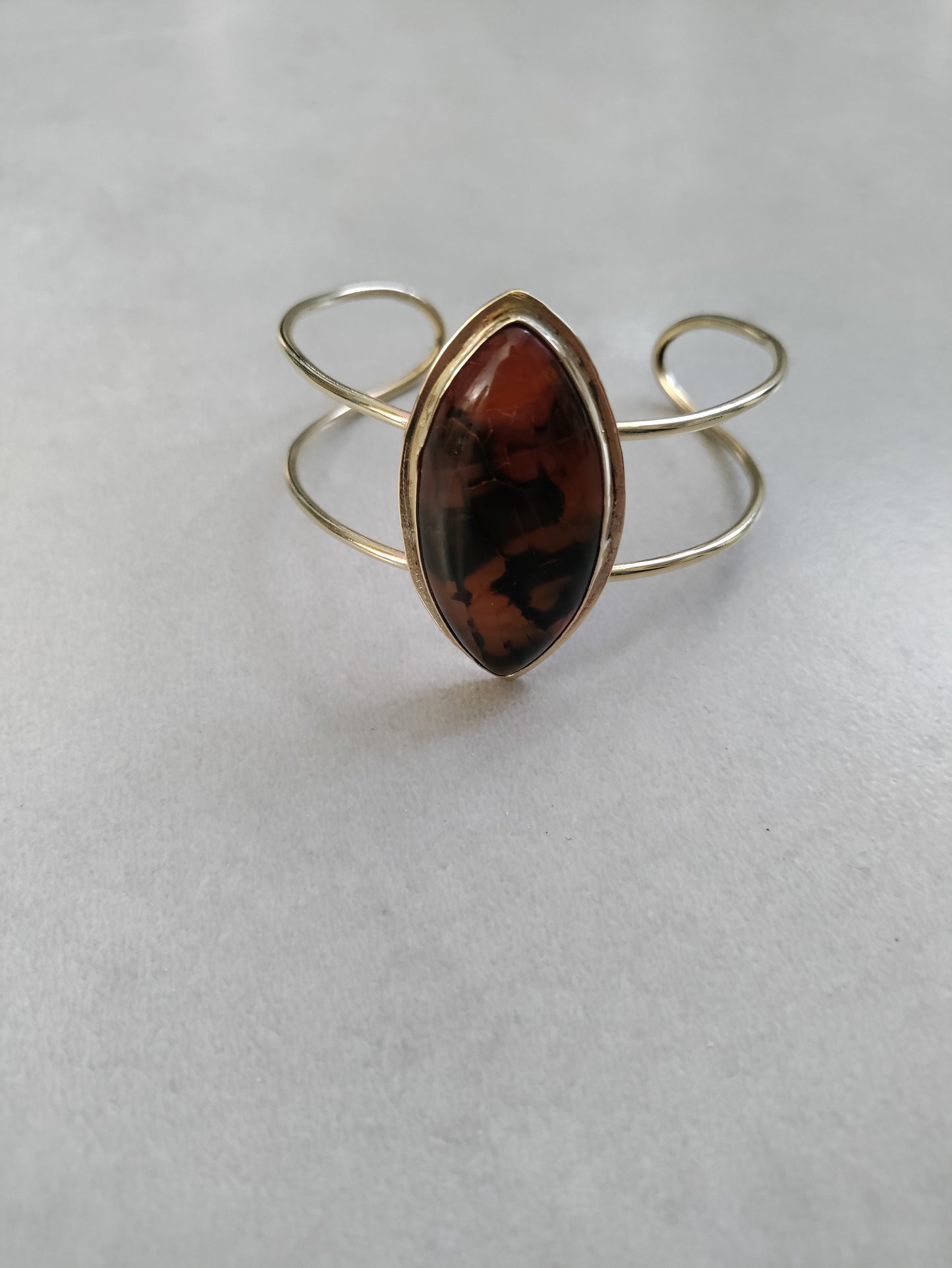 Bracelet manchette Agate veines de dragon marron LEIA&CO