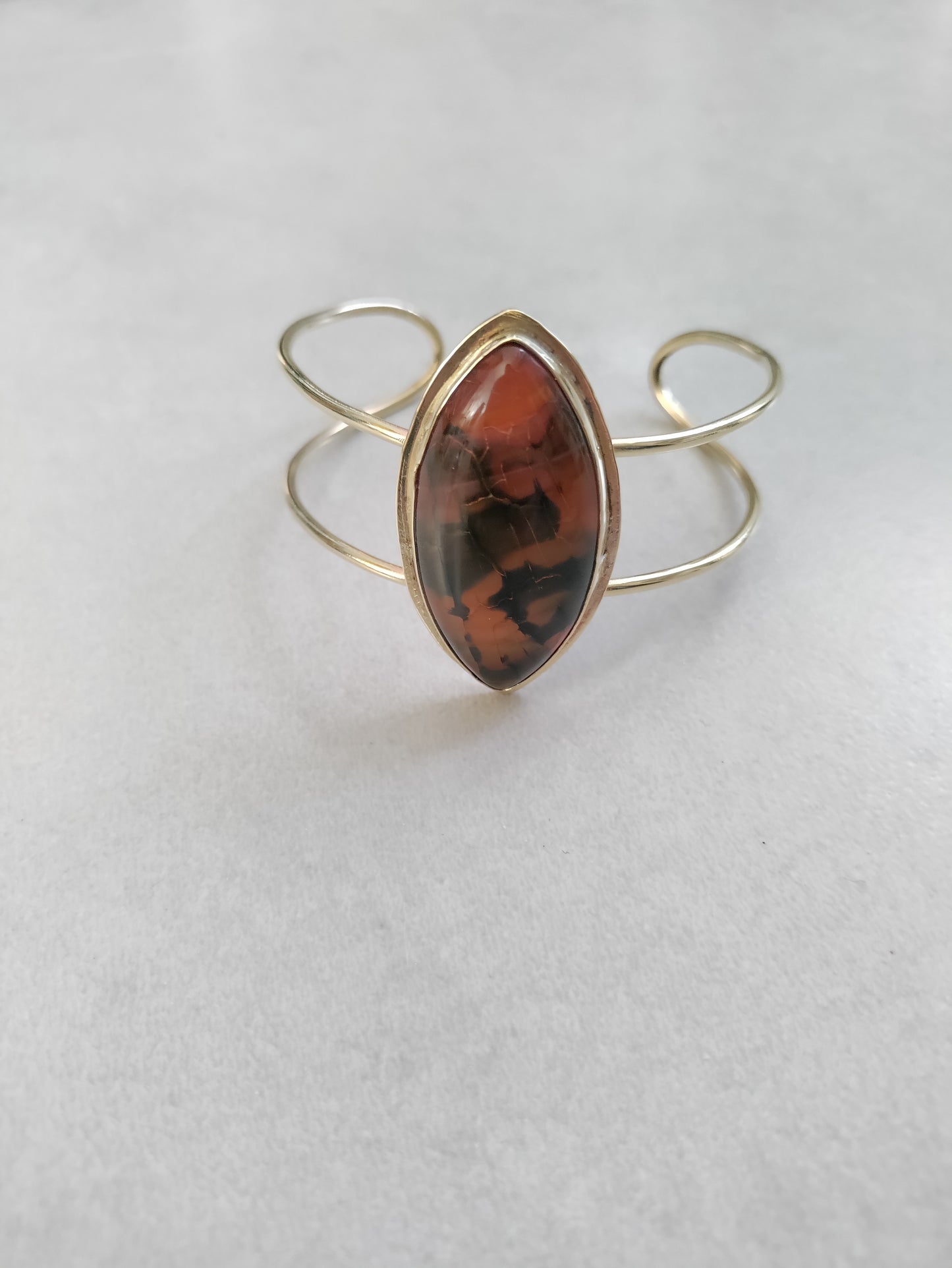 Bracelet manchette Agate veines de dragon marron LEIA&CO