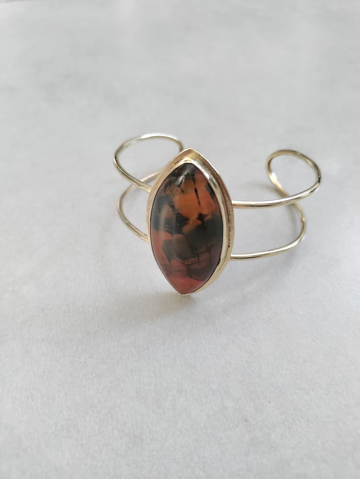 Bracelet manchette Agate veines de dragon marron LEIA&CO