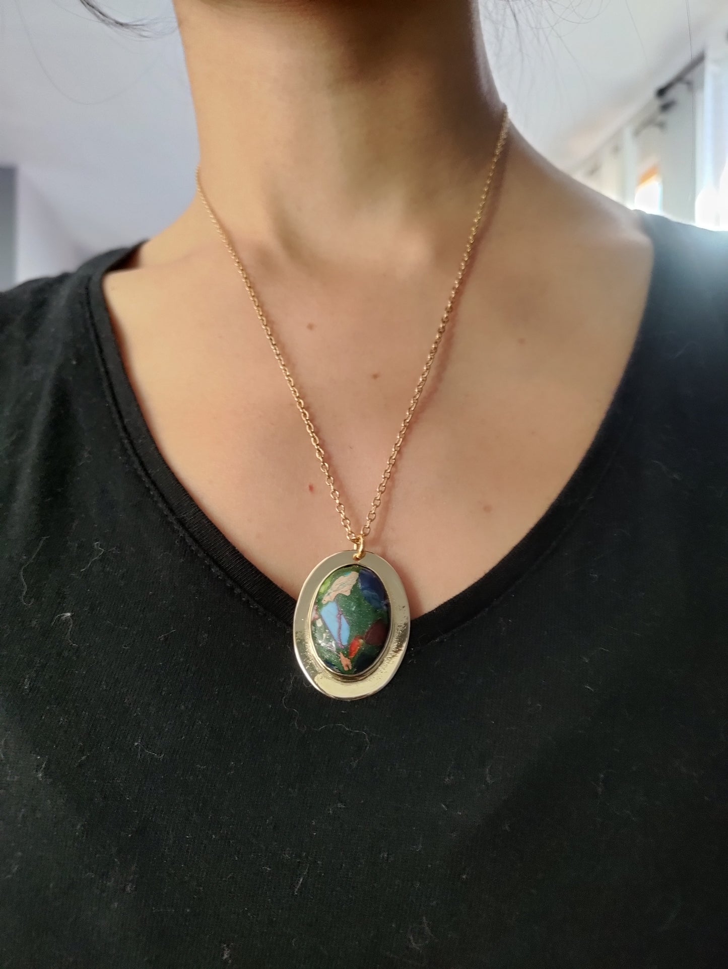 Pendentif Jaspe vert et laiton doré LEIA&CO