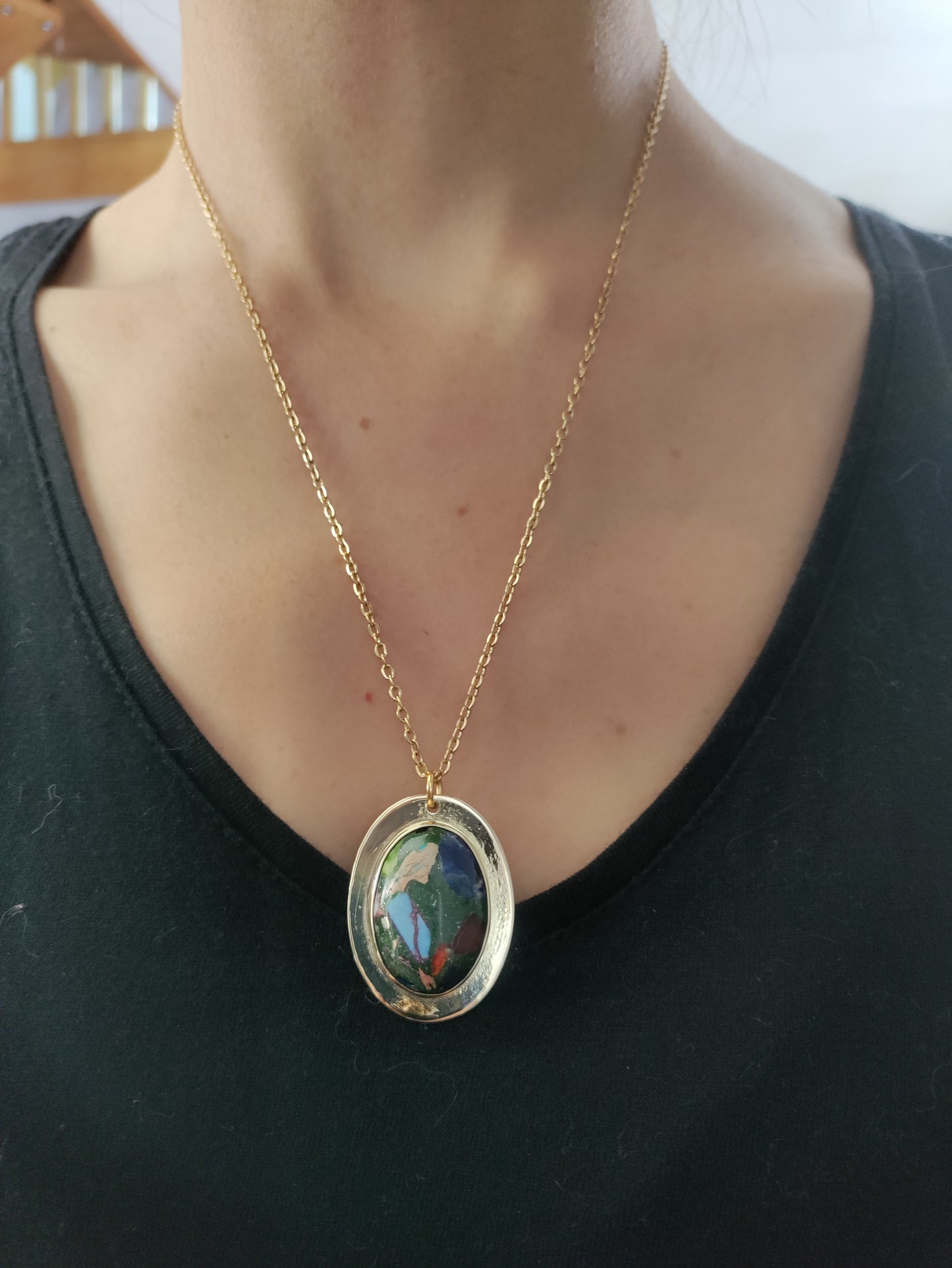 Pendentif Jaspe vert et laiton doré LEIA&CO