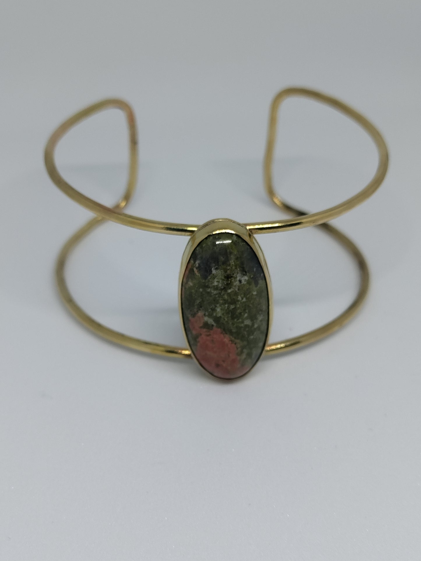 LEIA&CO pink and green indian agate golden cuff bracelet