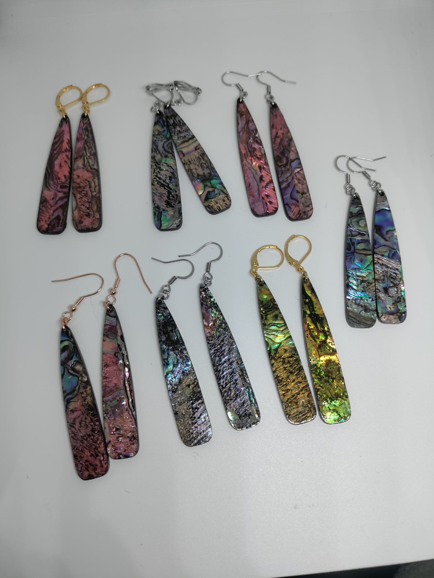 LEIA&CO long colored dangling drop earrings faux abalone shell