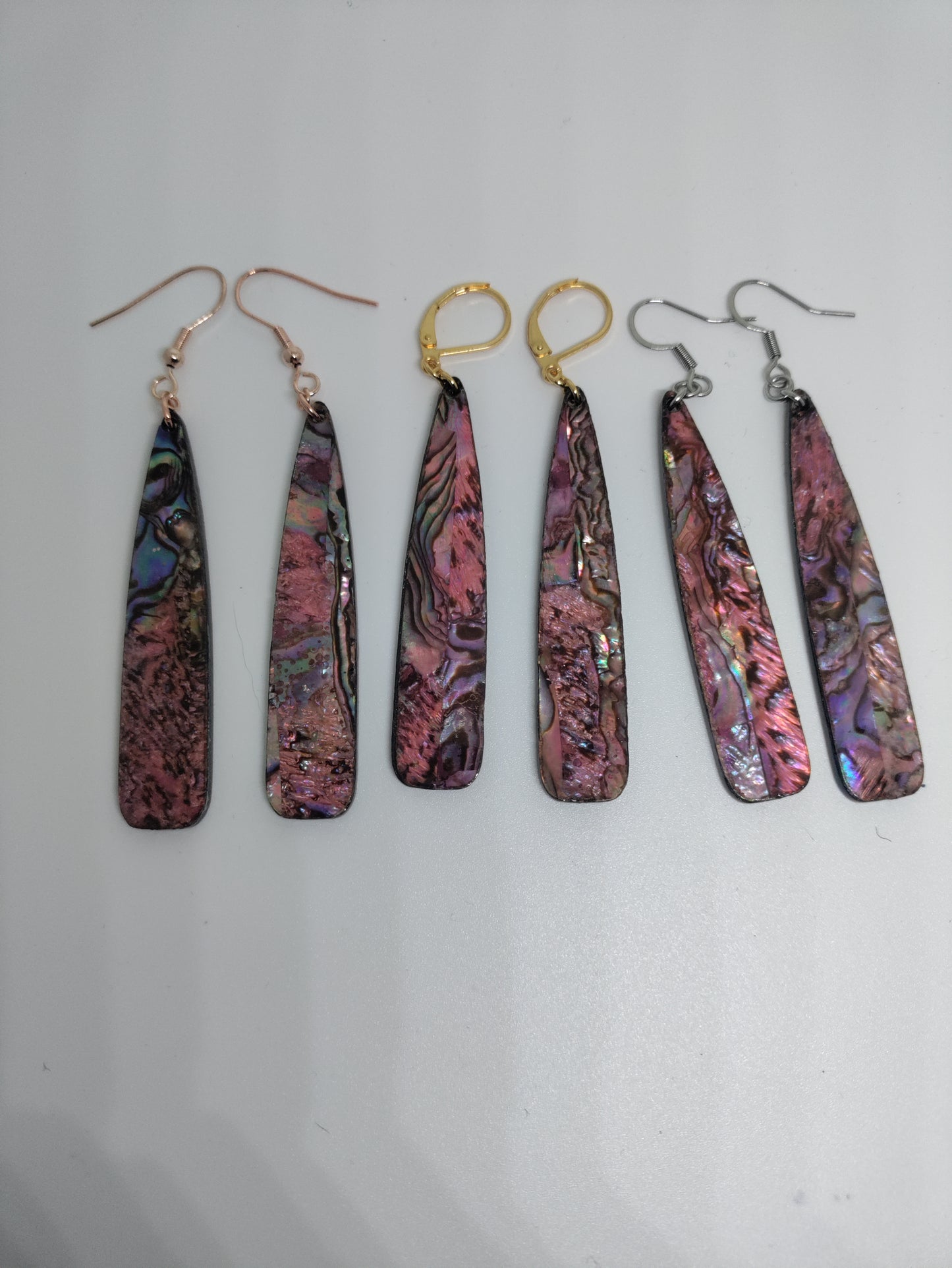LEIA&CO long colored dangling drop earrings faux abalone shell