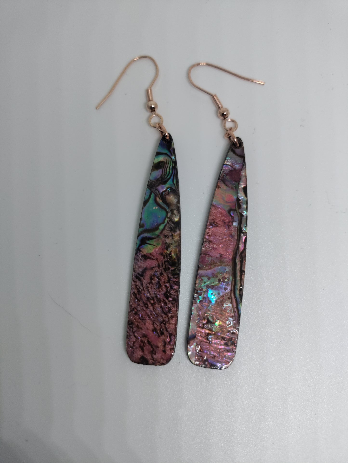 LEIA&CO long colored dangling drop earrings faux abalone shell